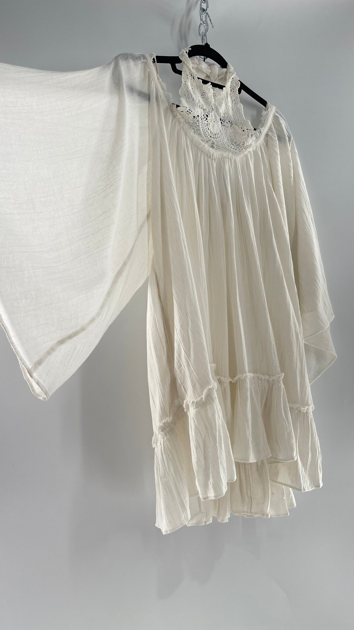 Free People Flowy Gauze/Cotton Free Flow Dress with Lace Halter (Small)
