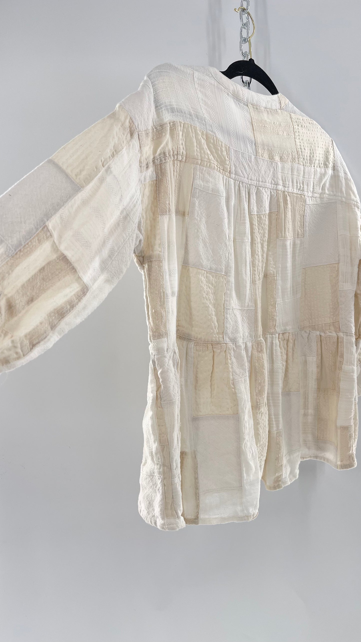 Maeve Anthropologie Beige Patchwork Long Sleeve Top (XS)