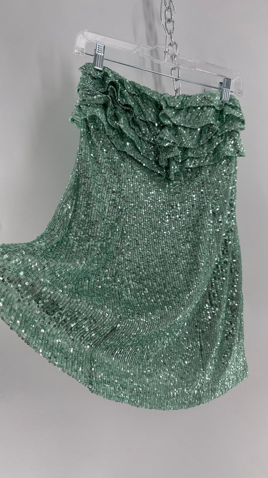 Free People Teal Sequin Ruffle Frida Tube Dress (2)