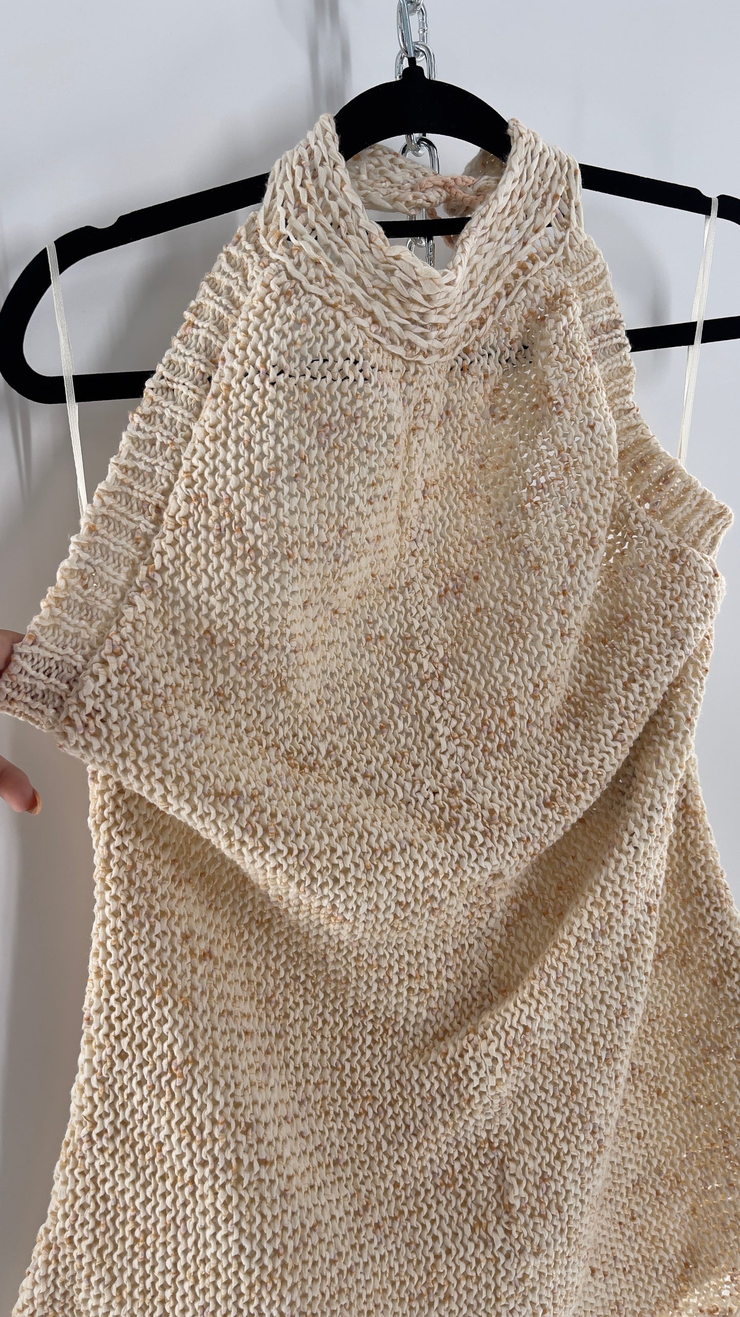 Free People Beige Peaches and Cream Crochet Knit Romper (XL)