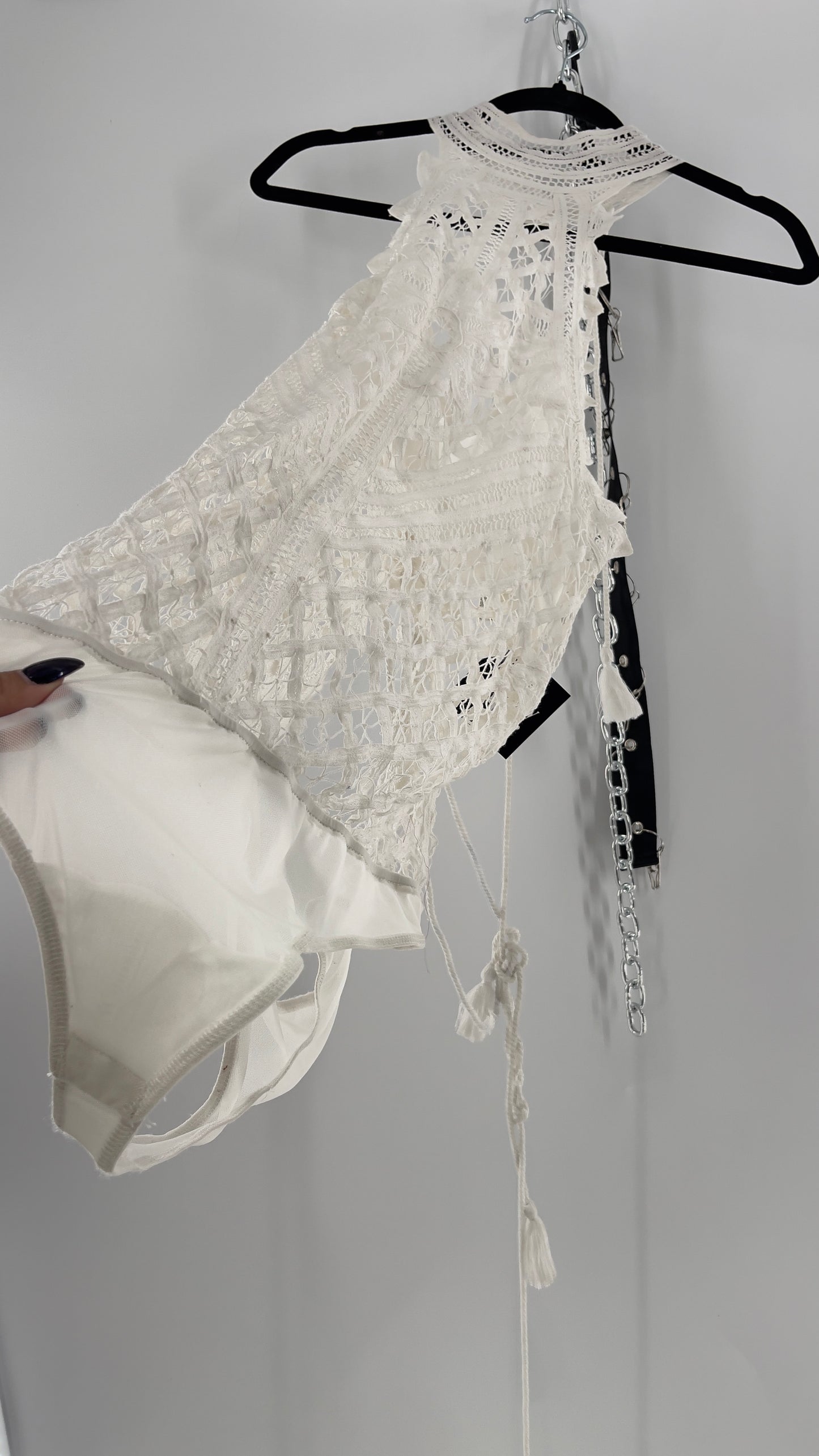 Intimately Free People Be My Battenburg White Lace Halter Bodysuit (XL)