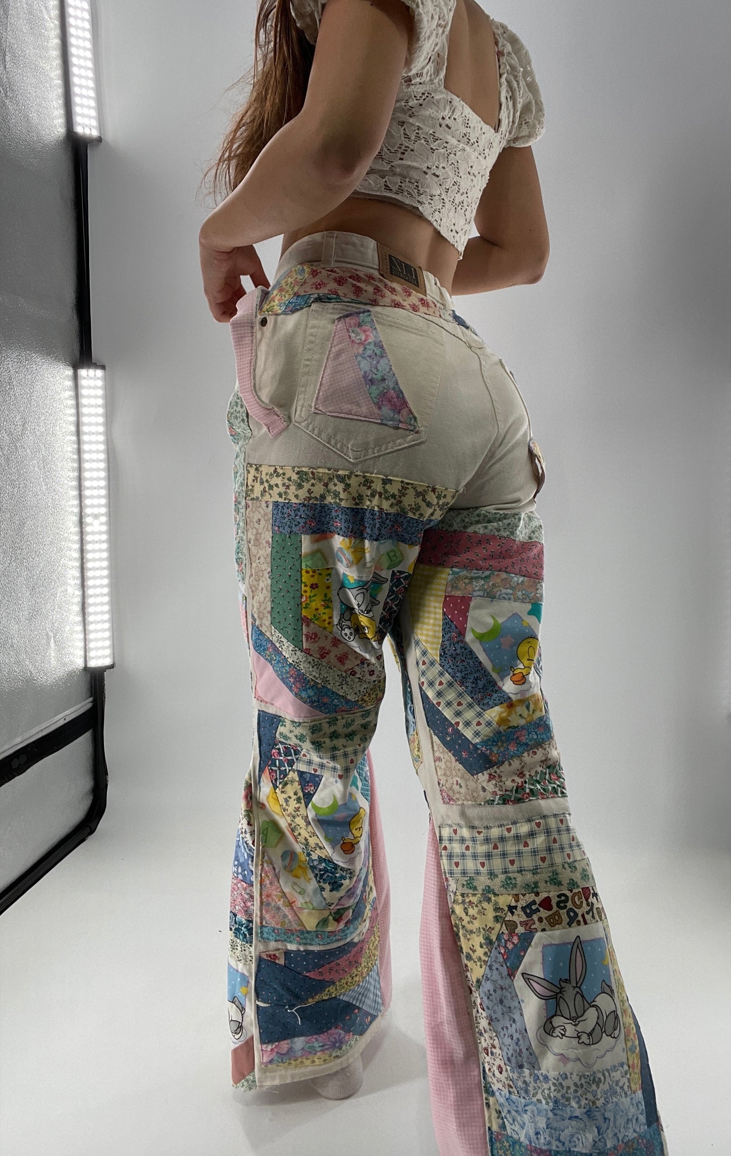 Custom - Handmade Reworked Looney Toons Cutie Pie Patchwork Flares