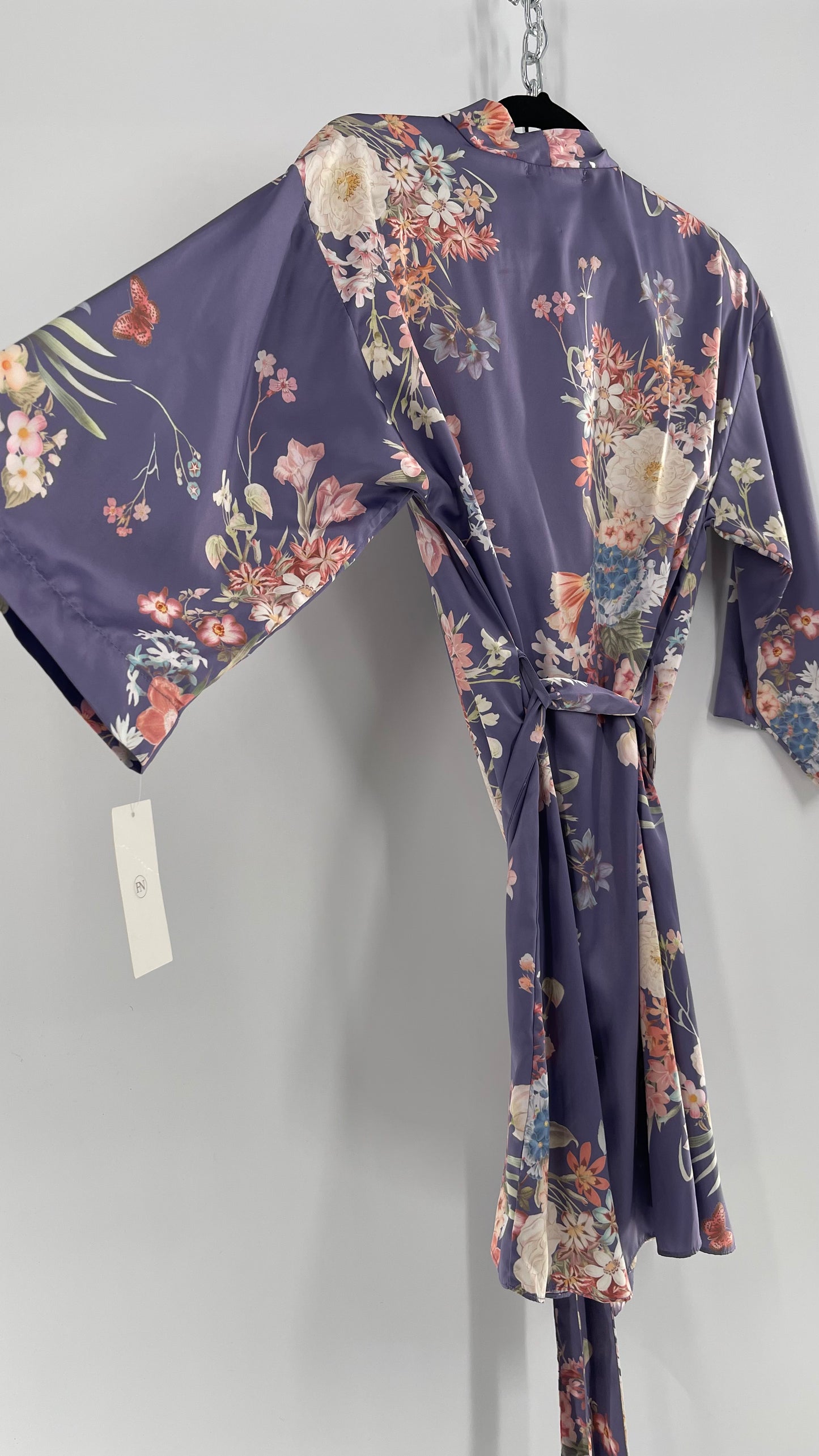Anthropologie Flora Nikrooz Purple Floral Satin Robe (XS/S)