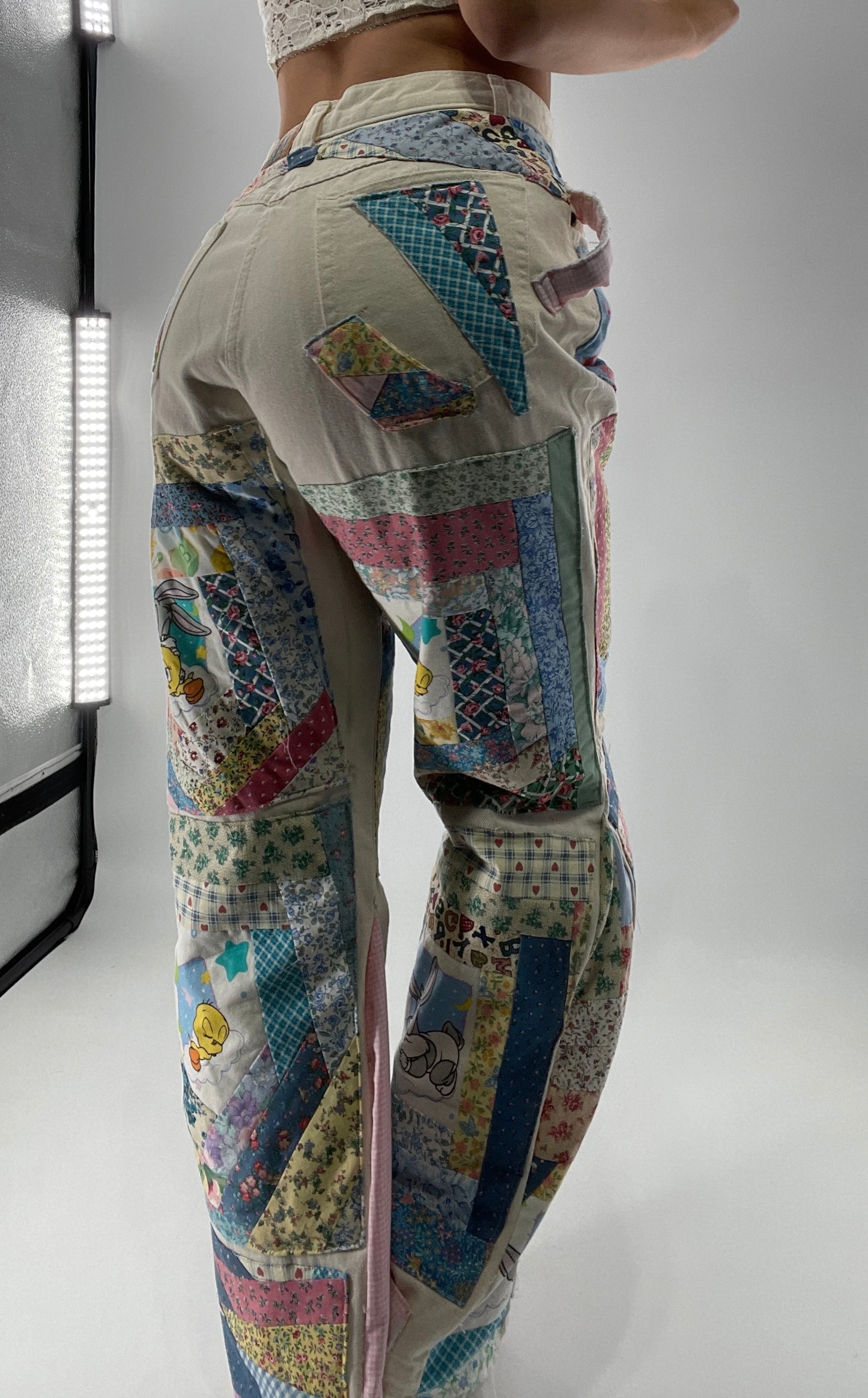 Custom - Handmade Reworked Looney Toons Cutie Pie Patchwork Flares