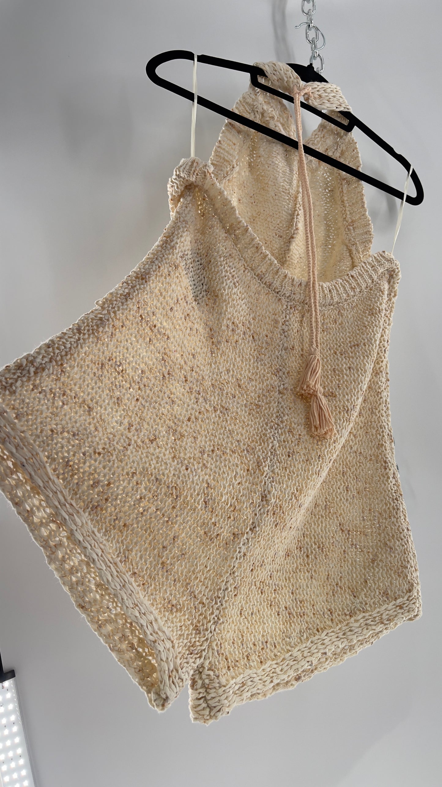 Free People Beige Peaches and Cream Crochet Knit Romper (XL)