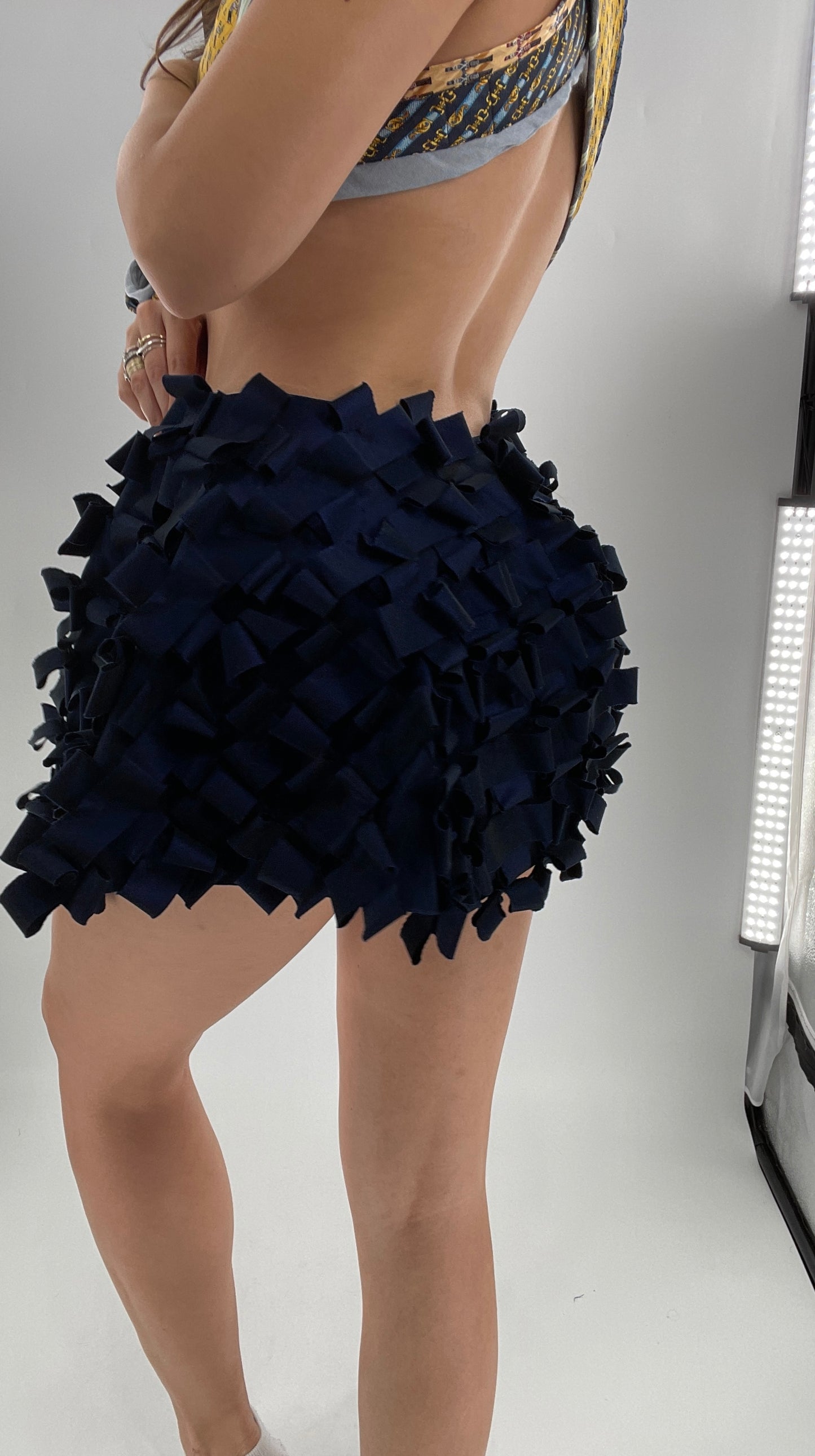 Samuel Dong Navy Blue Metallic Textured Micro Mini (2)