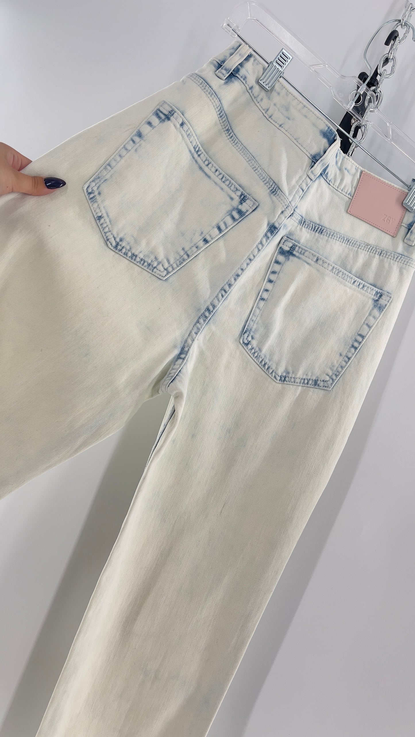 Free People X ZEEGEEWHY Acid Wash Straight Leg Jeans (27)
