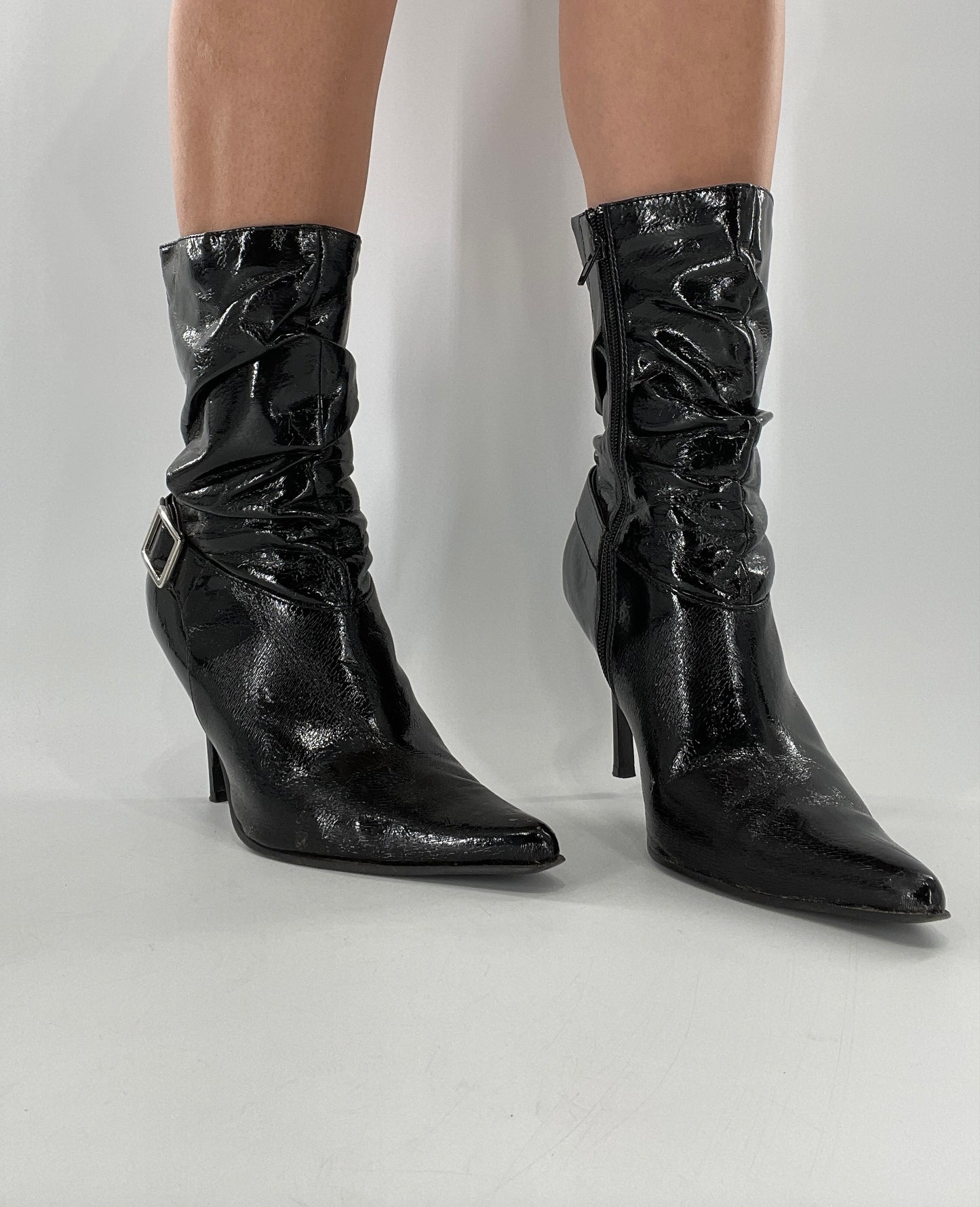 Vintage 1990s Torta Caliente Stacked Patent Booties (8W)