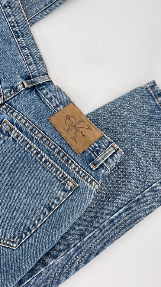 Vintage Calvin Klein Stone Washed Jeans with Silver Glitter Hem (29/30)