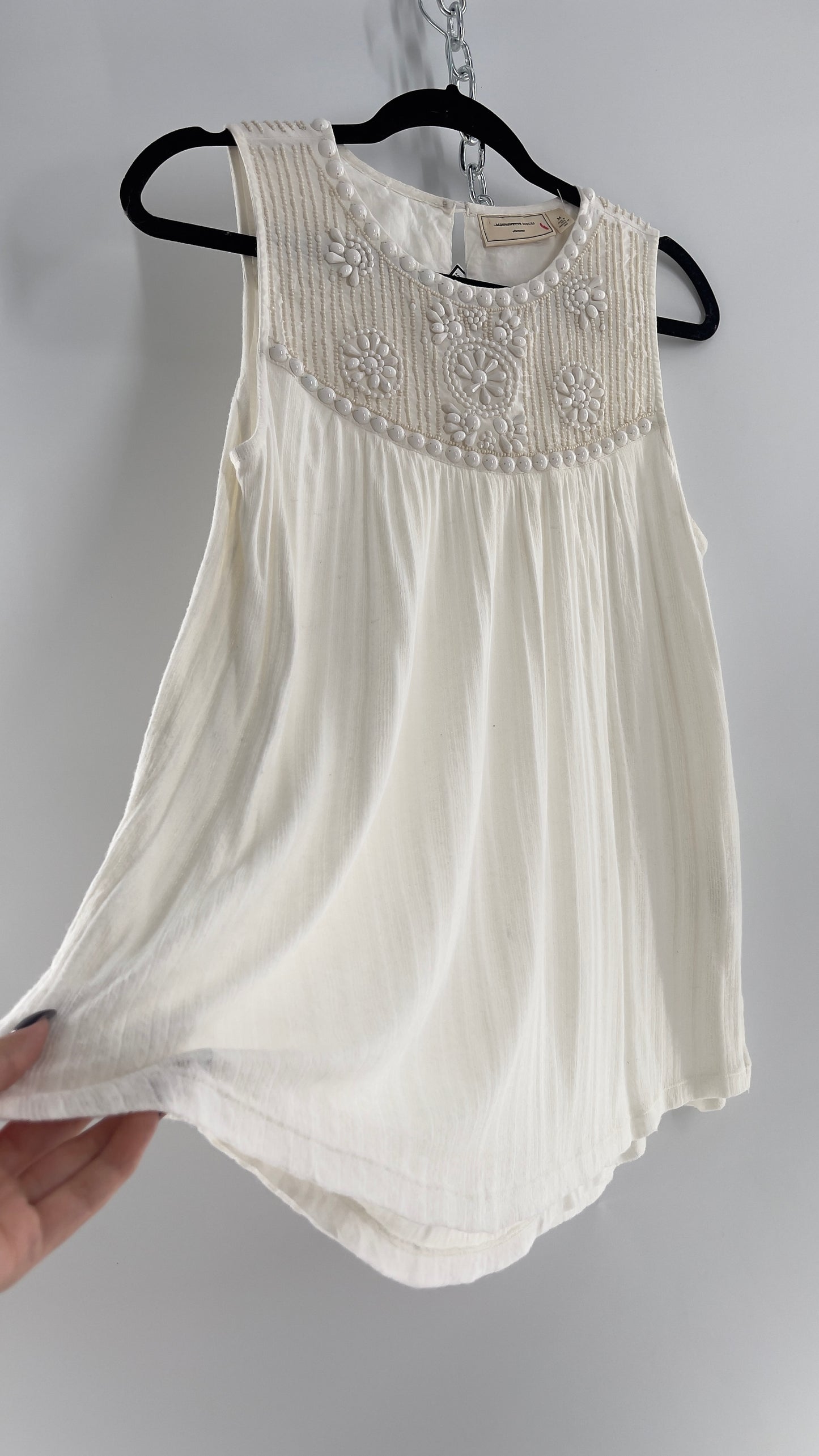 Anthropologie Moulinette Soeurs Off White Beaded Cotton Tank (Medium)