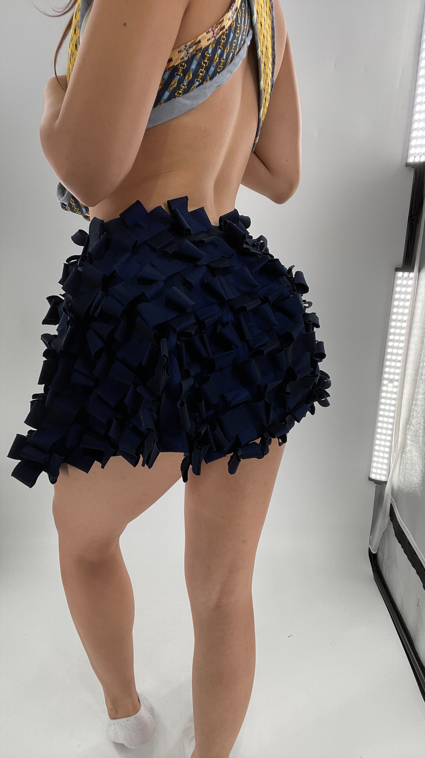 Samuel Dong Navy Blue Metallic Textured Micro Mini (2)