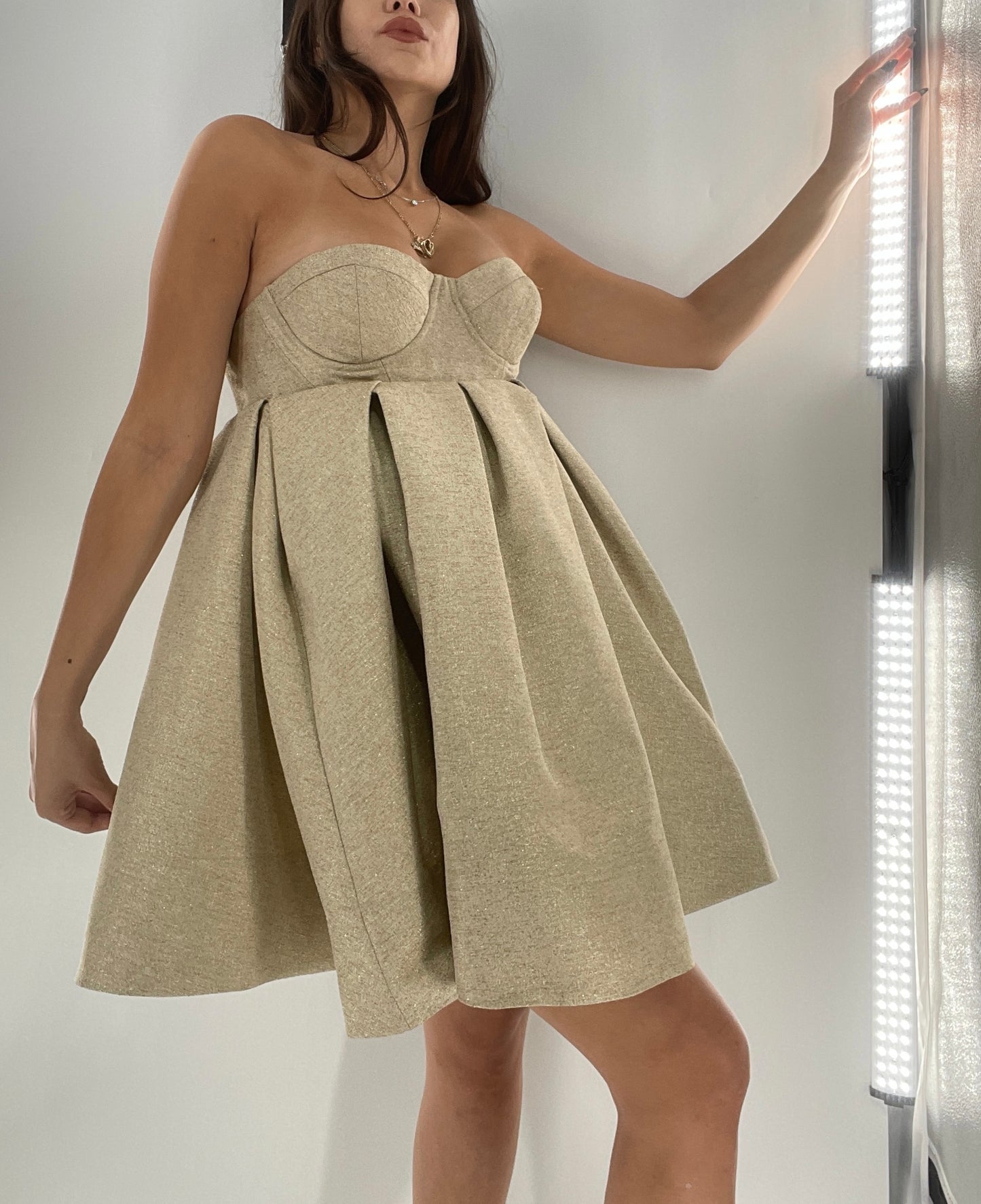 House of CB Gold Glitter Poof Mini Dress with Built in Corset (Small)