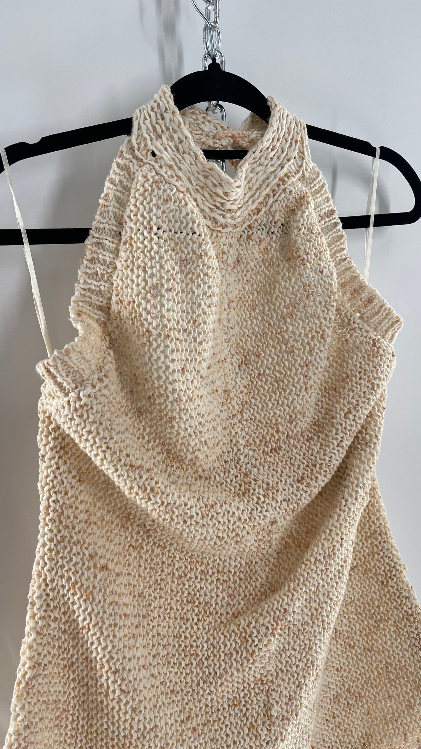 Free People Beige Peaches and Cream Crochet Knit Romper (XL)