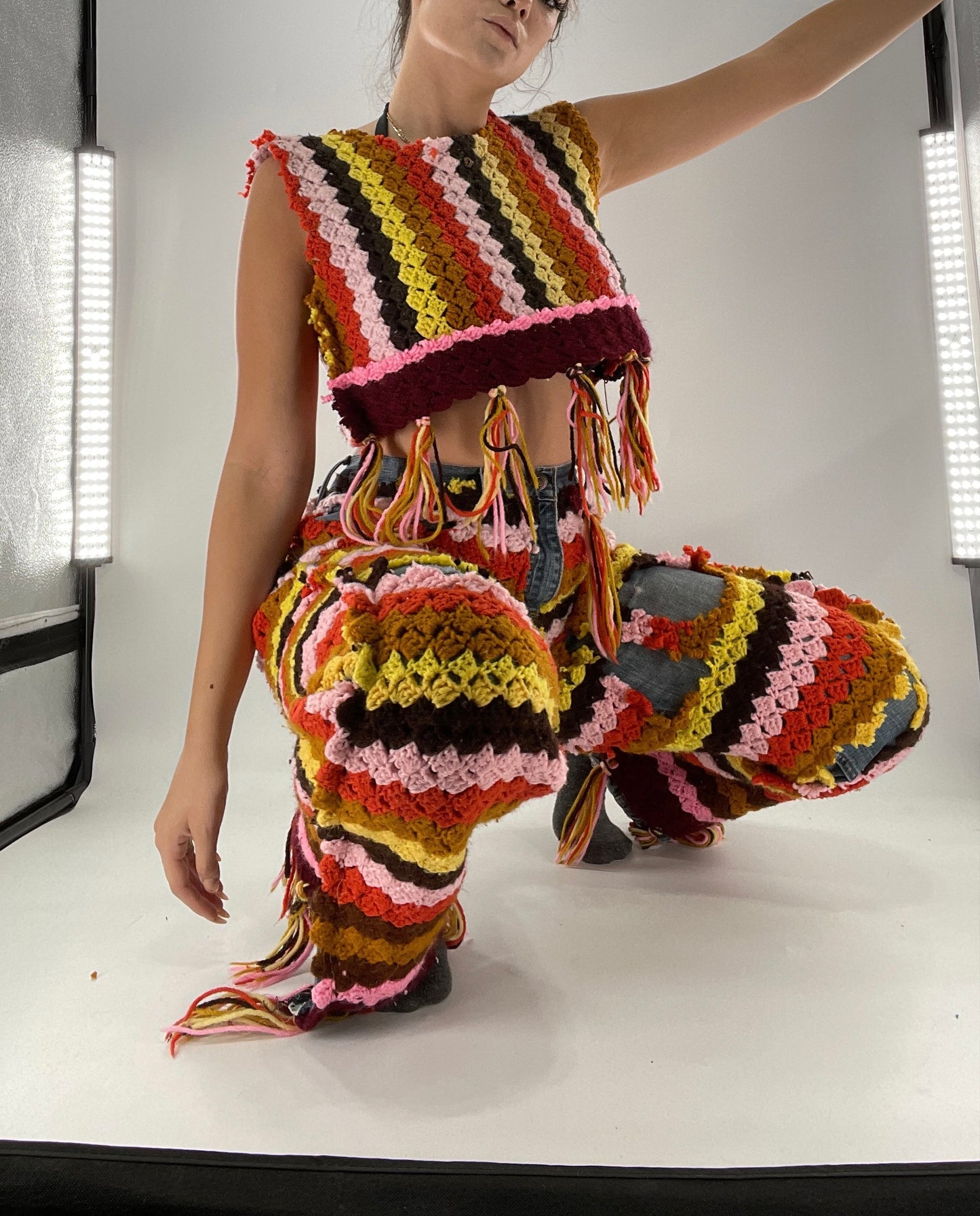 Custom Handmade RAGGEDY ANN Crochet Fringe Lined Crop (S/M)