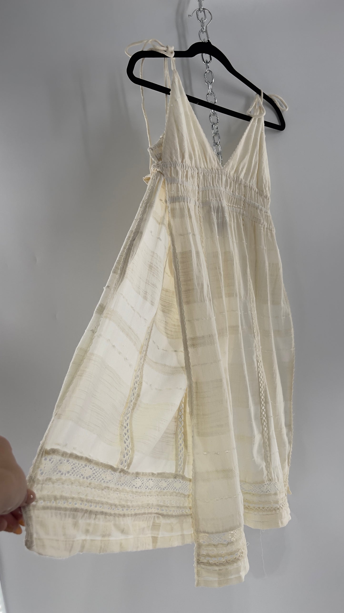 Free People White Cotton Lace Slit Side Midi (Medium)
