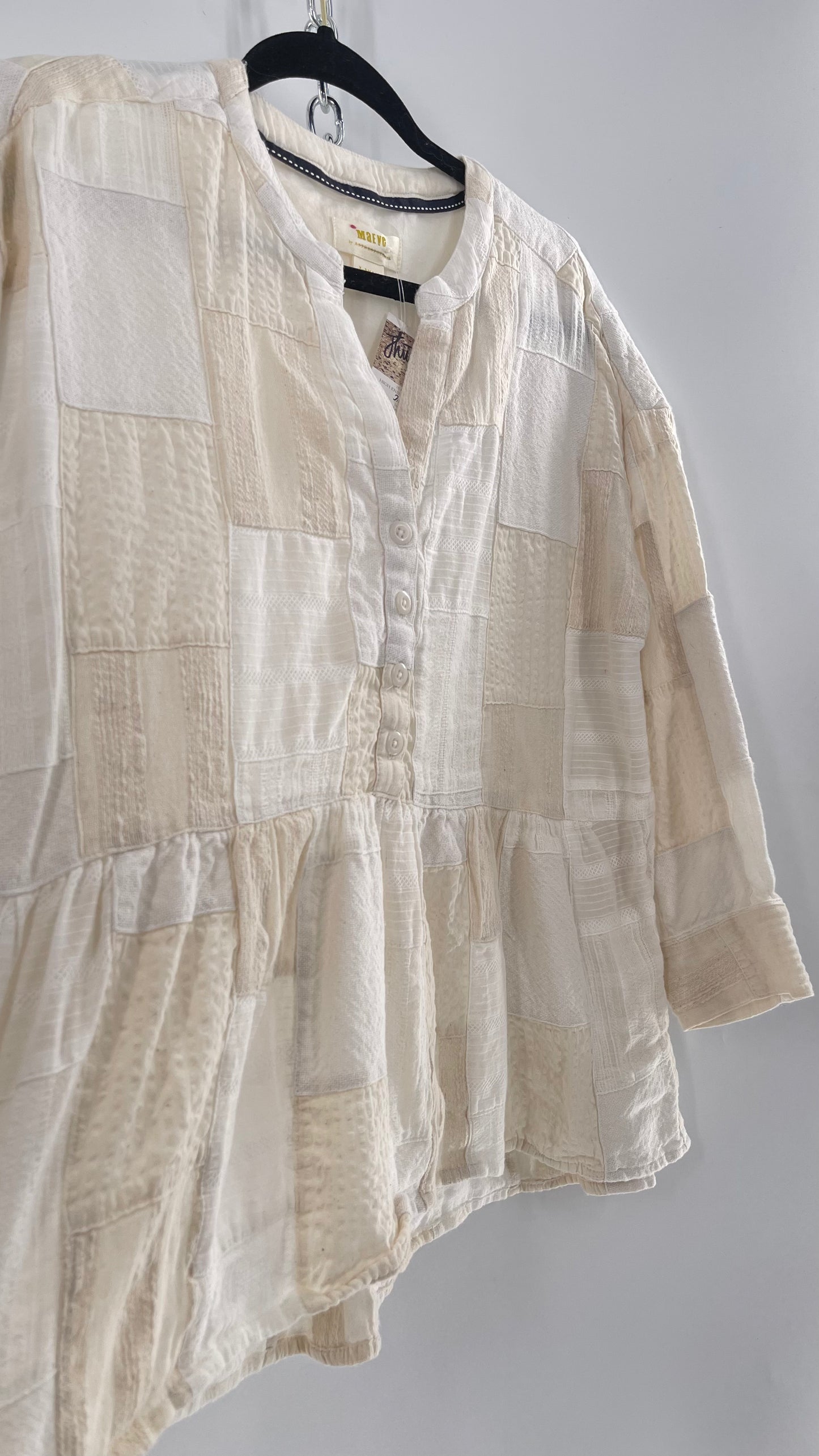 Maeve Anthropologie Beige Patchwork Long Sleeve Top (XS)