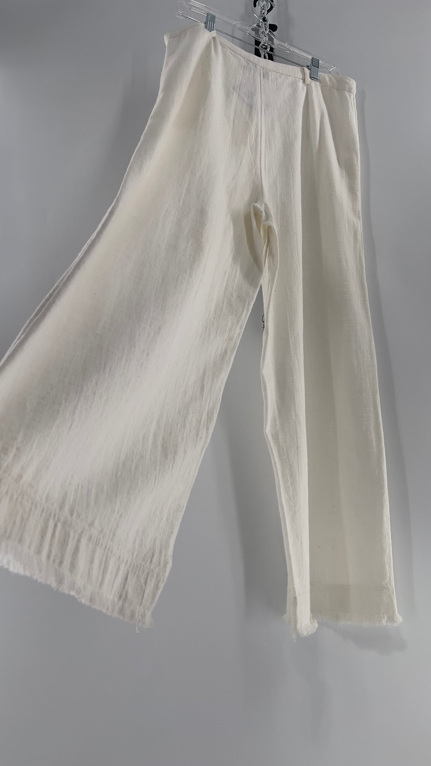 Urban Outfitters White High Waisted Frayed Hem Wide Leg Trouser (10)