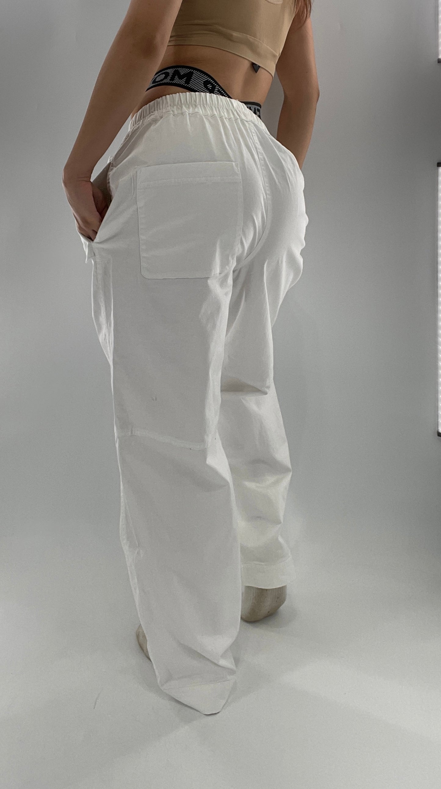Free People Movement White Carpenter Pant with Branded Double Waistband (Small)