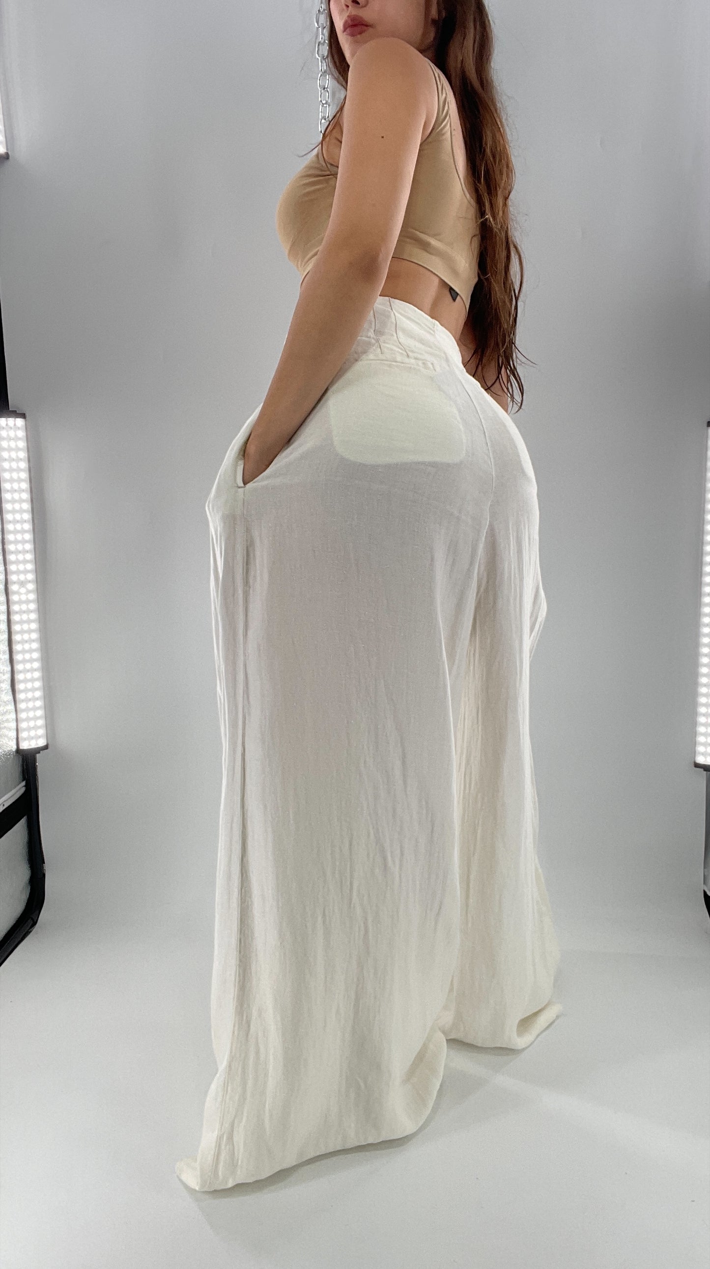 Free People Off White Pleated Trouser Wide Leg (2)