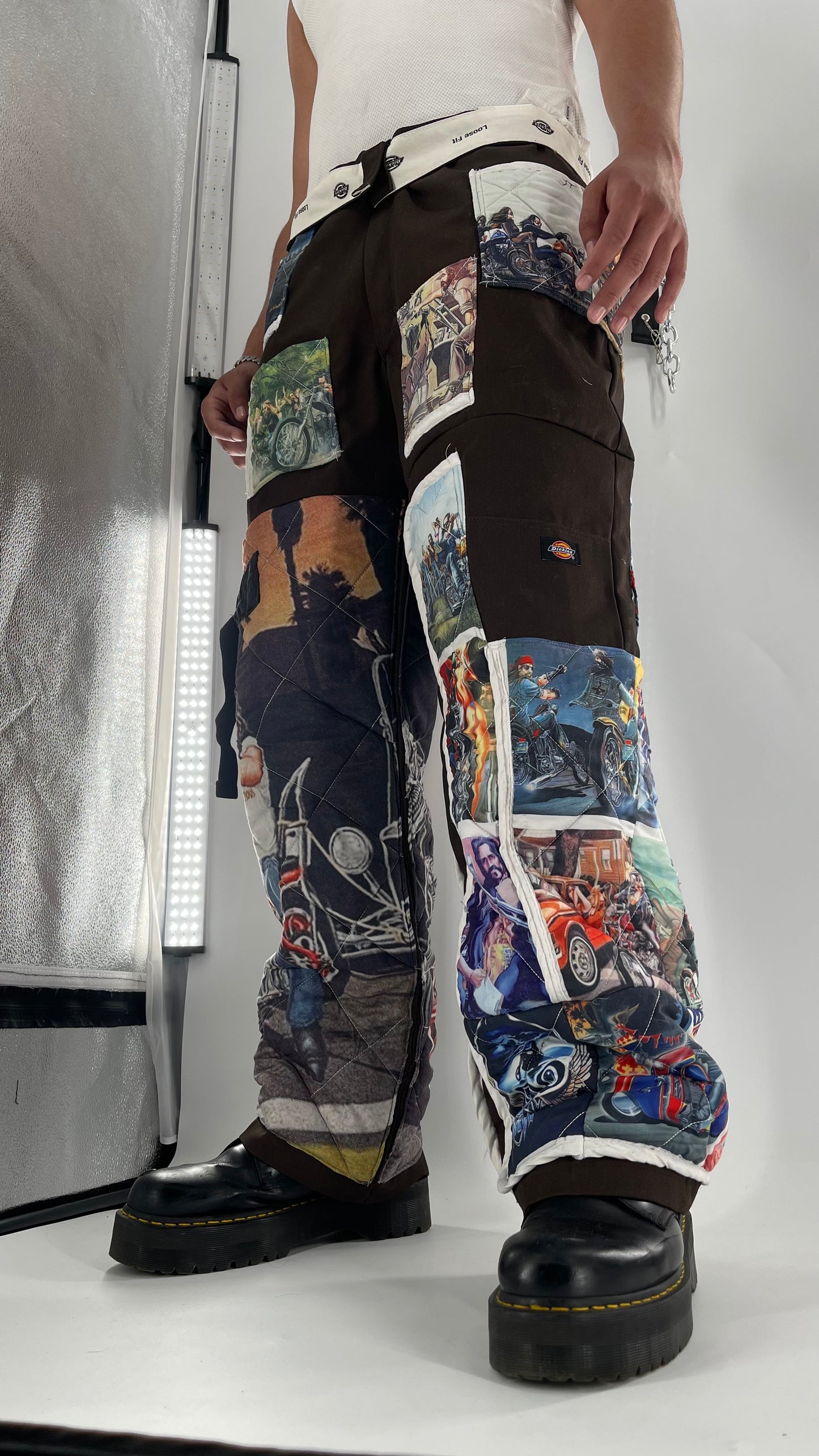 Custom - Handmade Reworked Dickies with Quilted Moto Pattern
