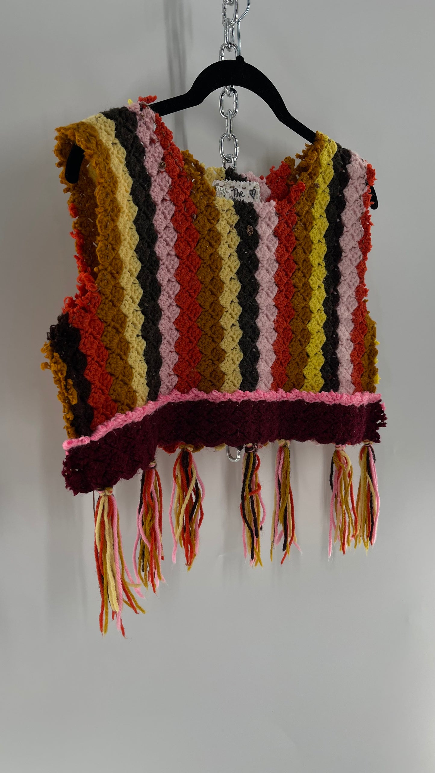 Custom Handmade RAGGEDY ANN Crochet Fringe Lined Crop (S/M)