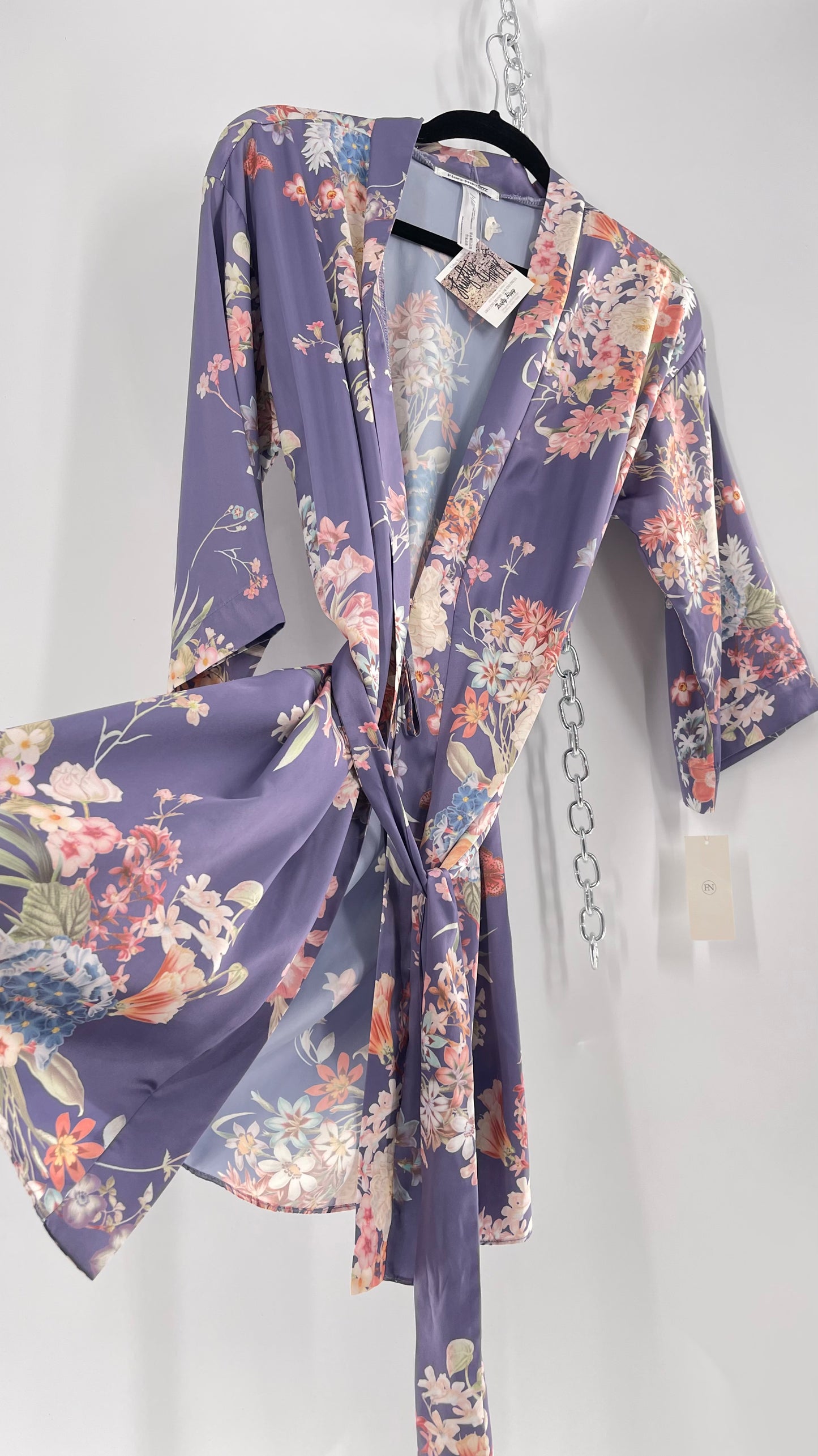 Anthropologie Flora Nikrooz Purple Floral Satin Robe (XS/S)