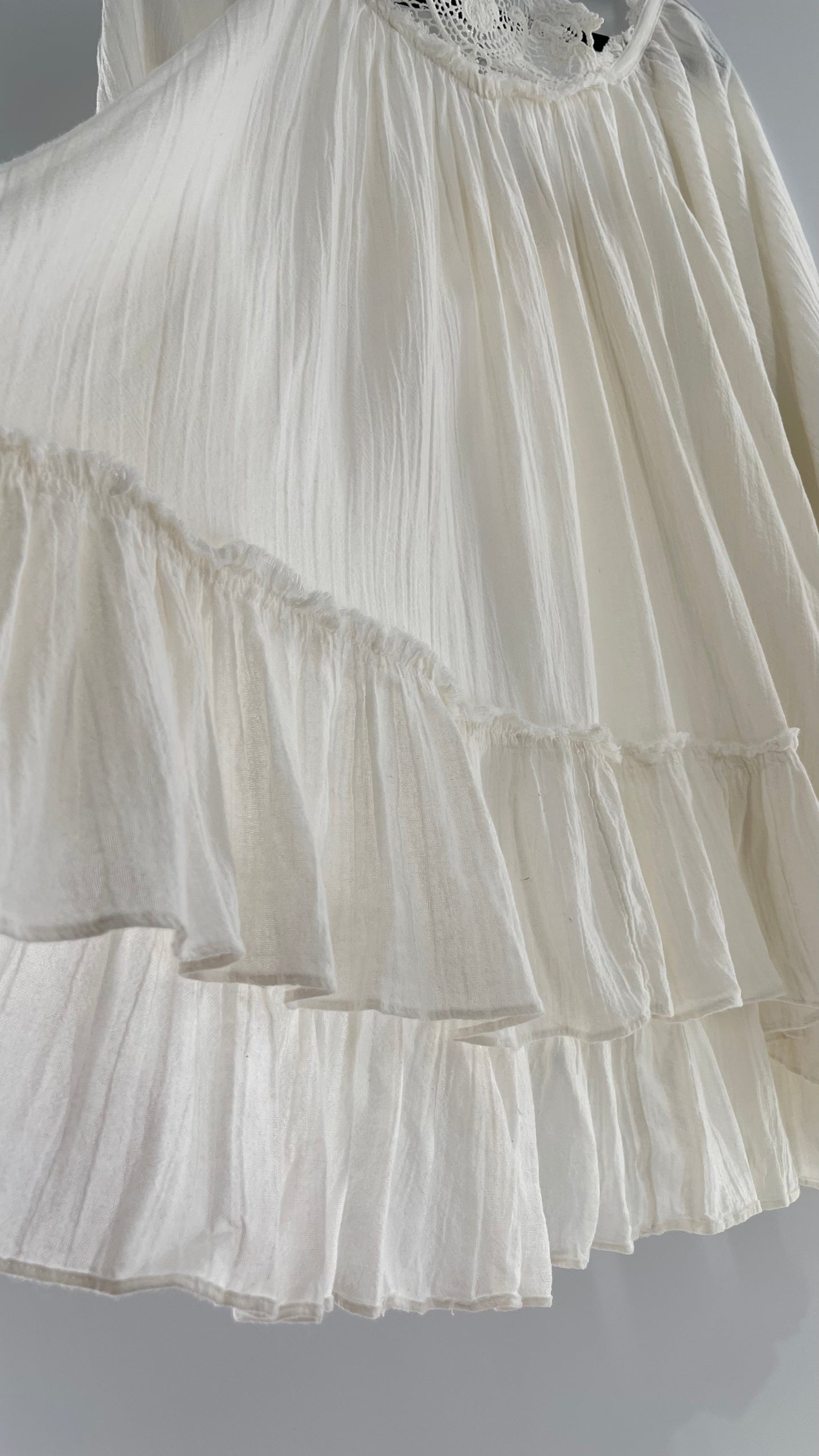 Free People Flowy Gauze/Cotton Free Flow Dress with Lace Halter (Small)