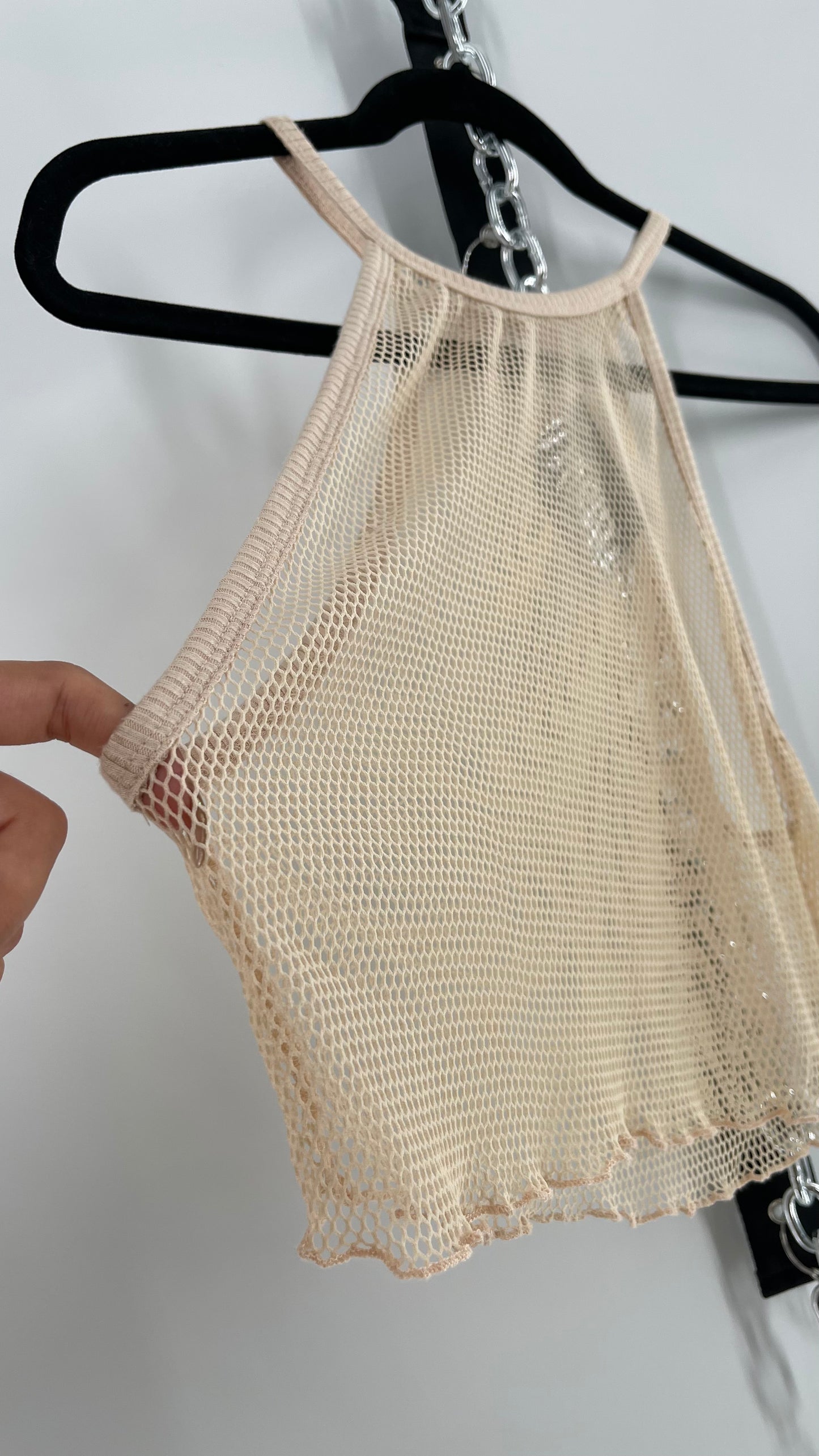 Urban Outfitters Beige Cropped Mesh Tank (Medium)