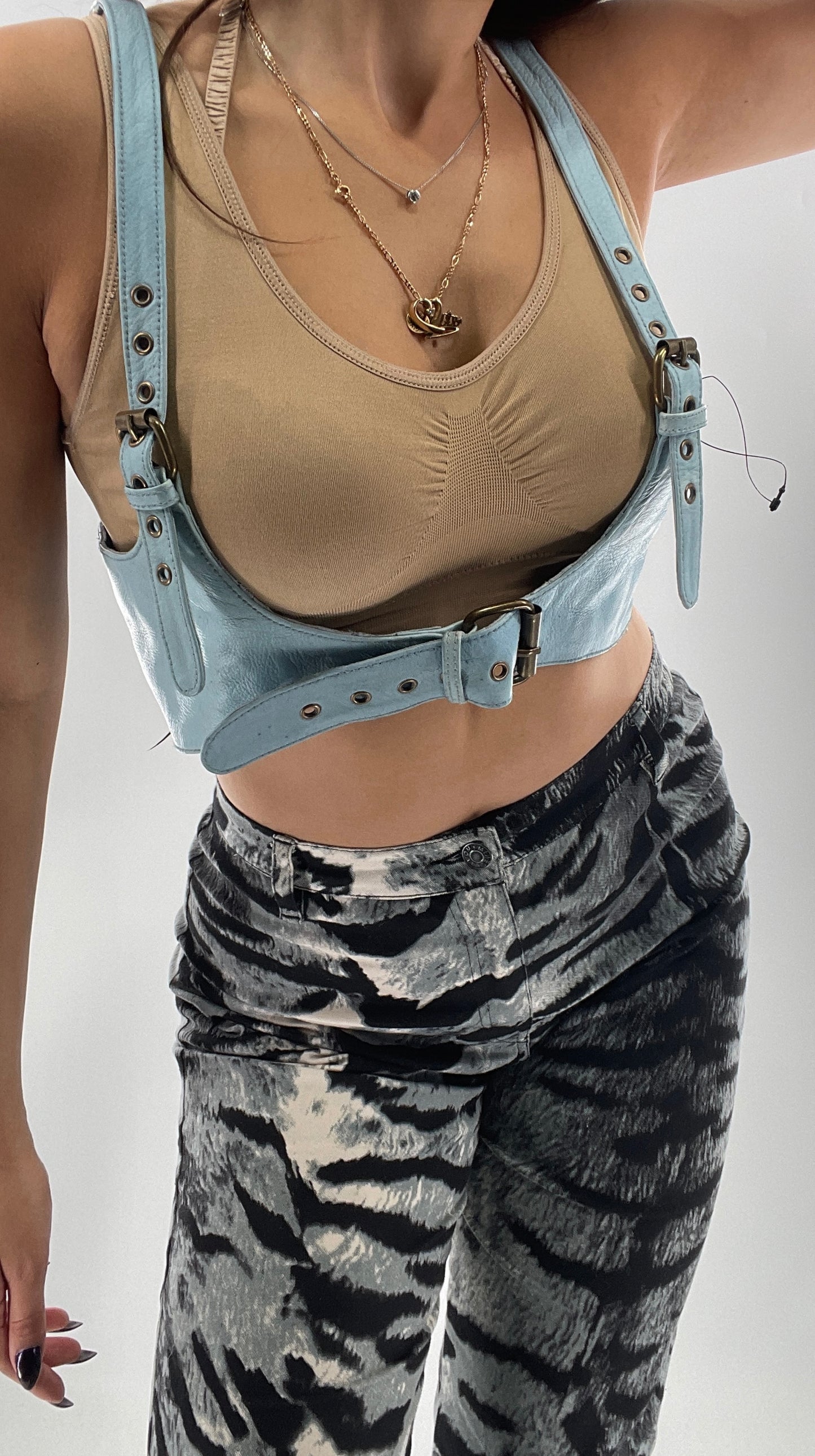 Free People Baby Blue Buckled Corset Belt (Large)
