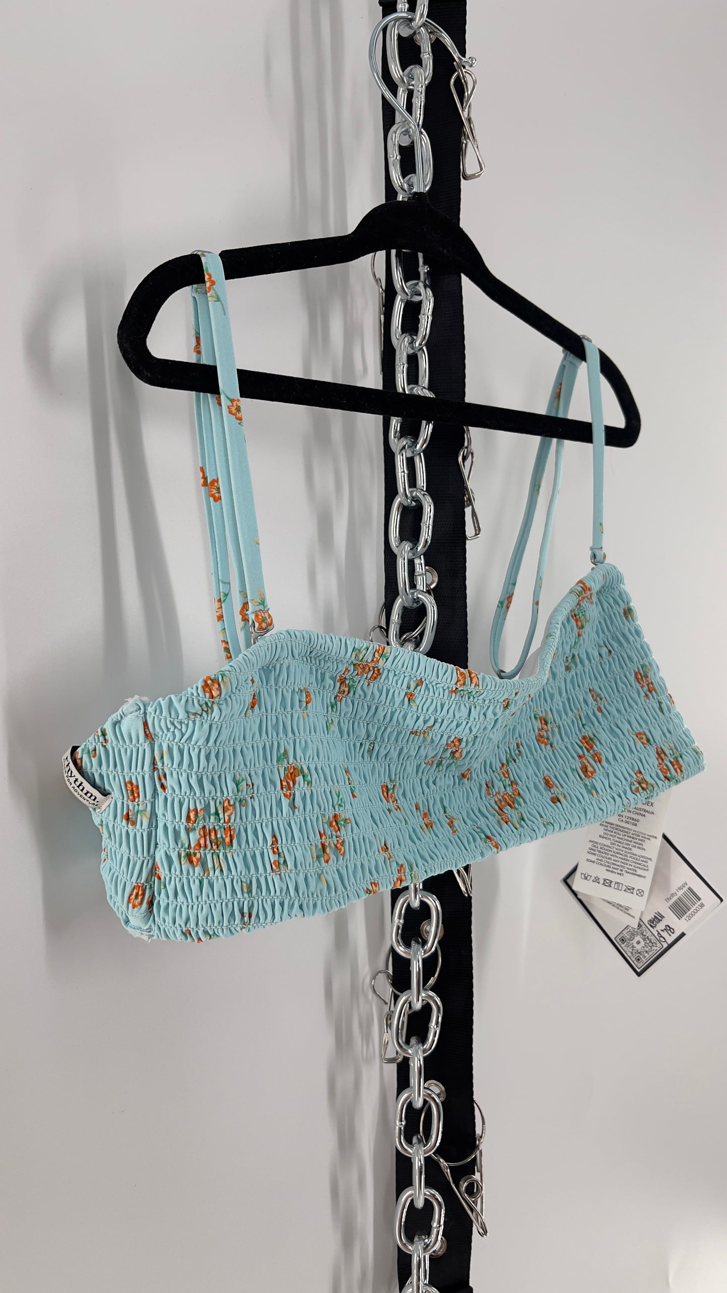 RHYTHM. Baby Blue Smocked Swim/Bikini Top (Medium)