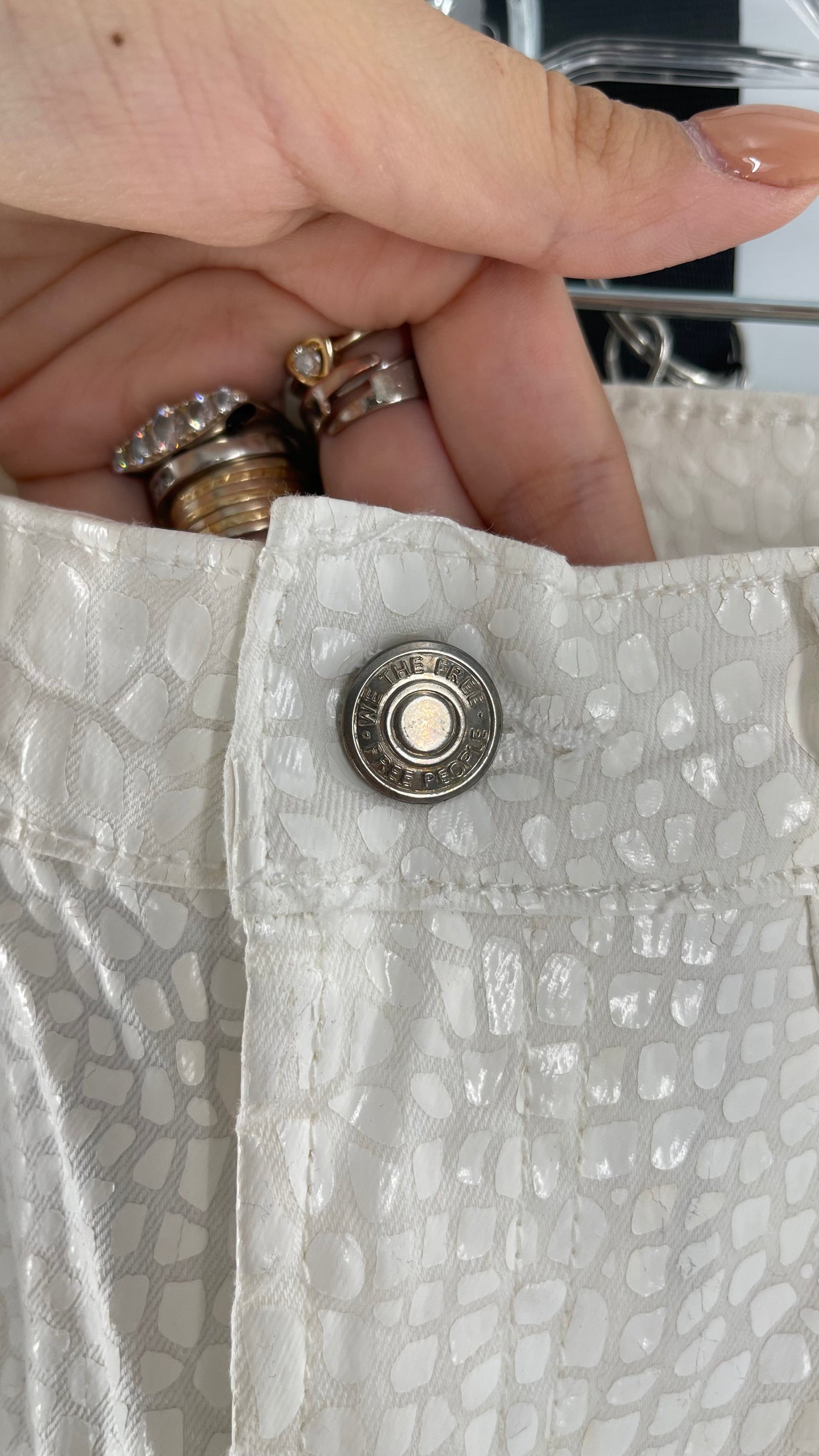 Free People White Straight Leg Jeans with Snake Patterned Texture (27)