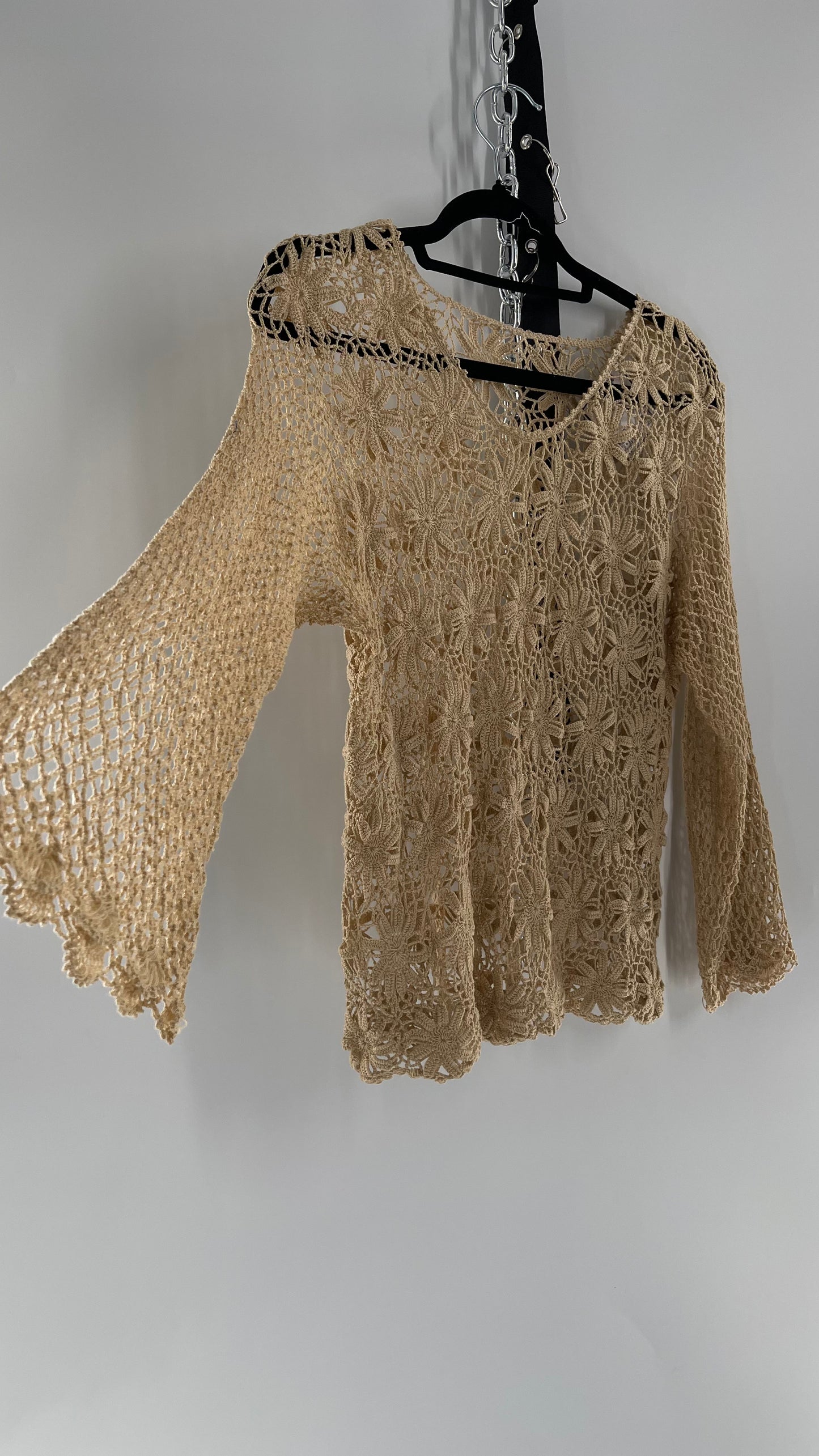 Vintage Crochet Long Sleeve Blouse (Medium)