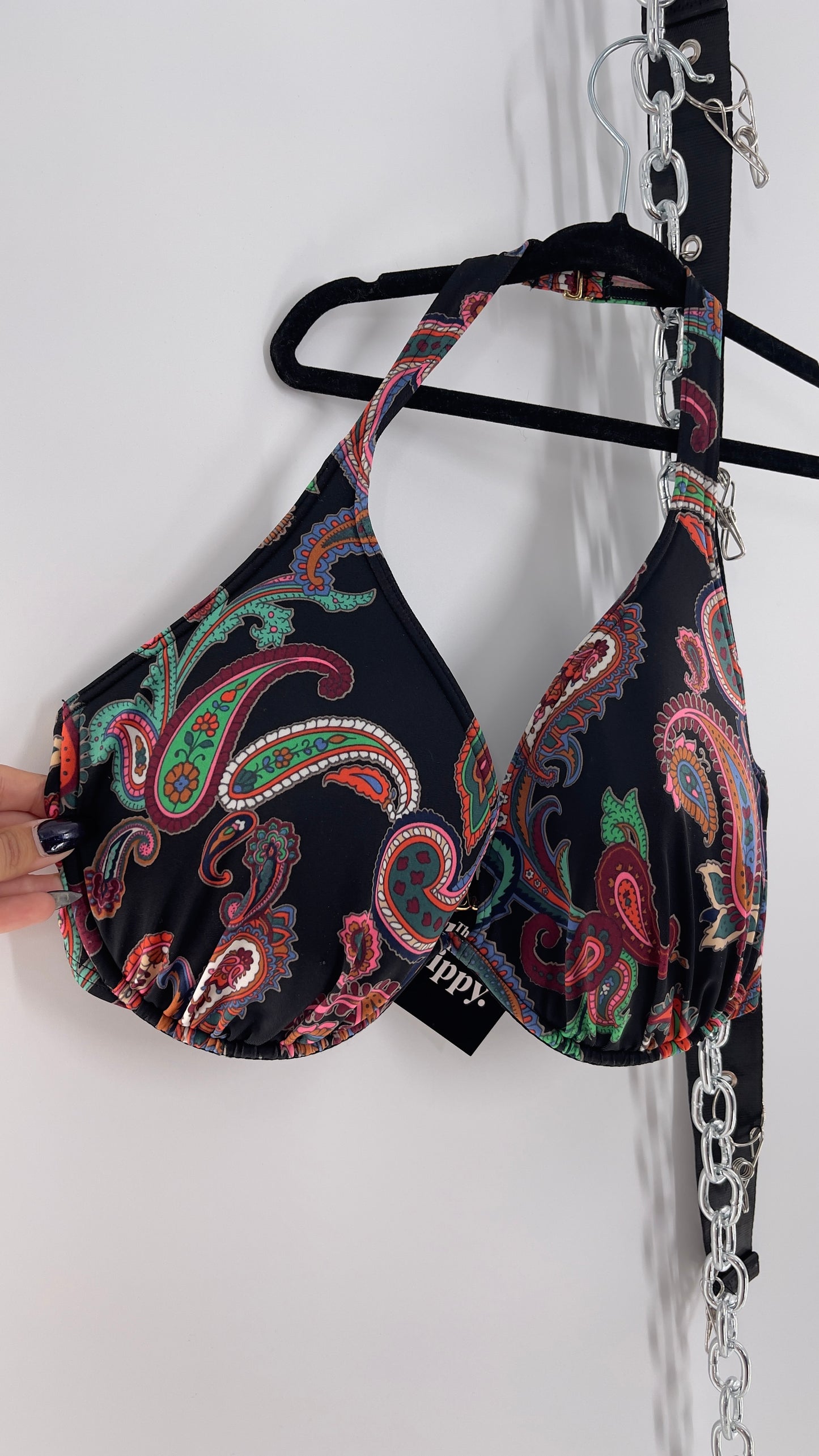 Vintage Victoria’s Secret Paisley Underwire Halter Bikini Top (36DD)