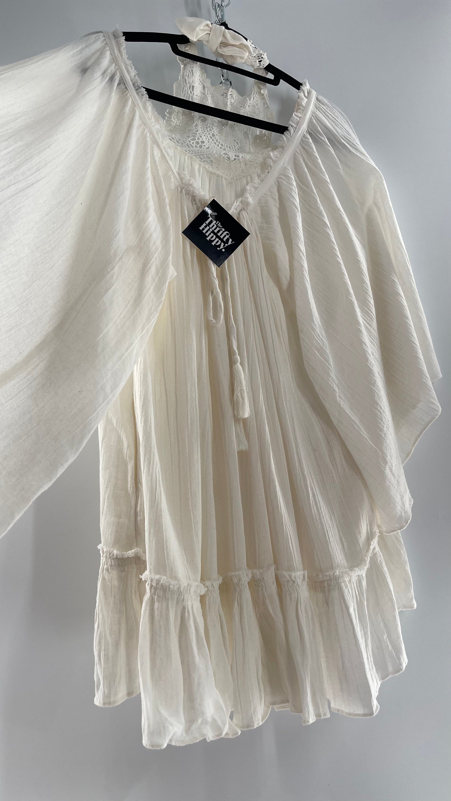 Free People Flowy Gauze/Cotton Free Flow Dress with Lace Halter (Small)