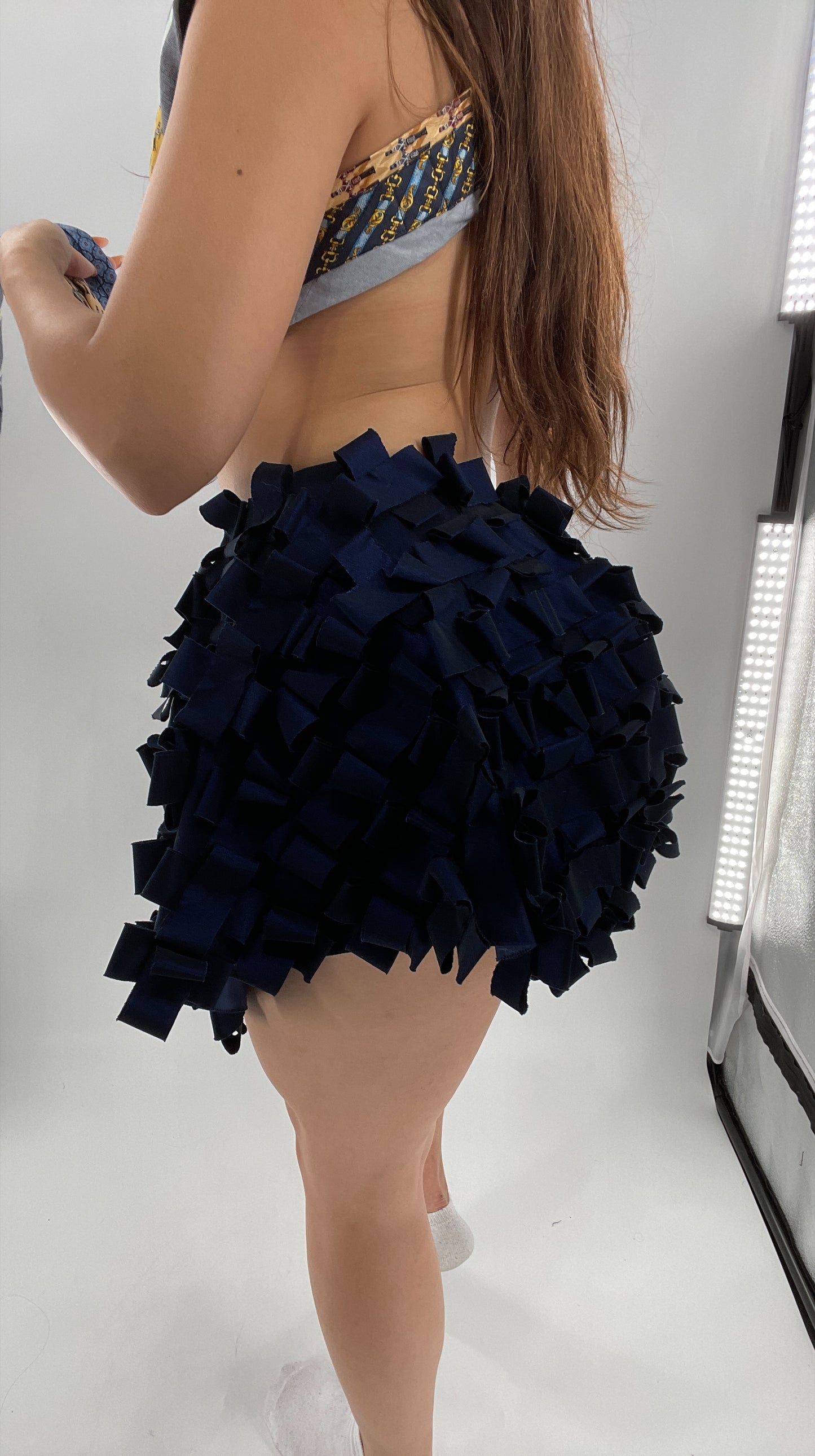 Samuel Dong Navy Blue Metallic Textured Micro Mini (2)