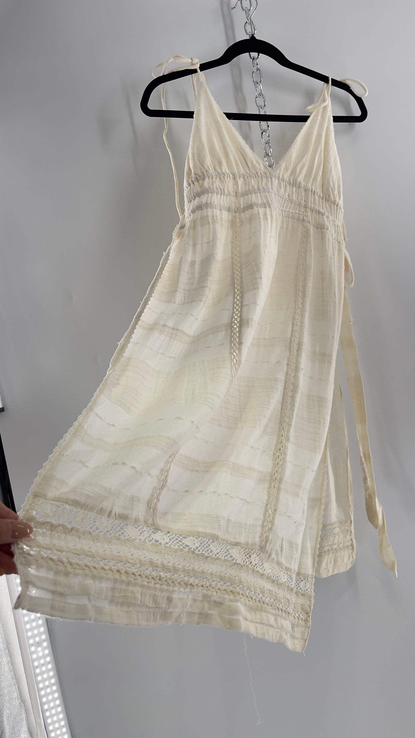 Free People White Cotton Lace Slit Side Midi (Medium)