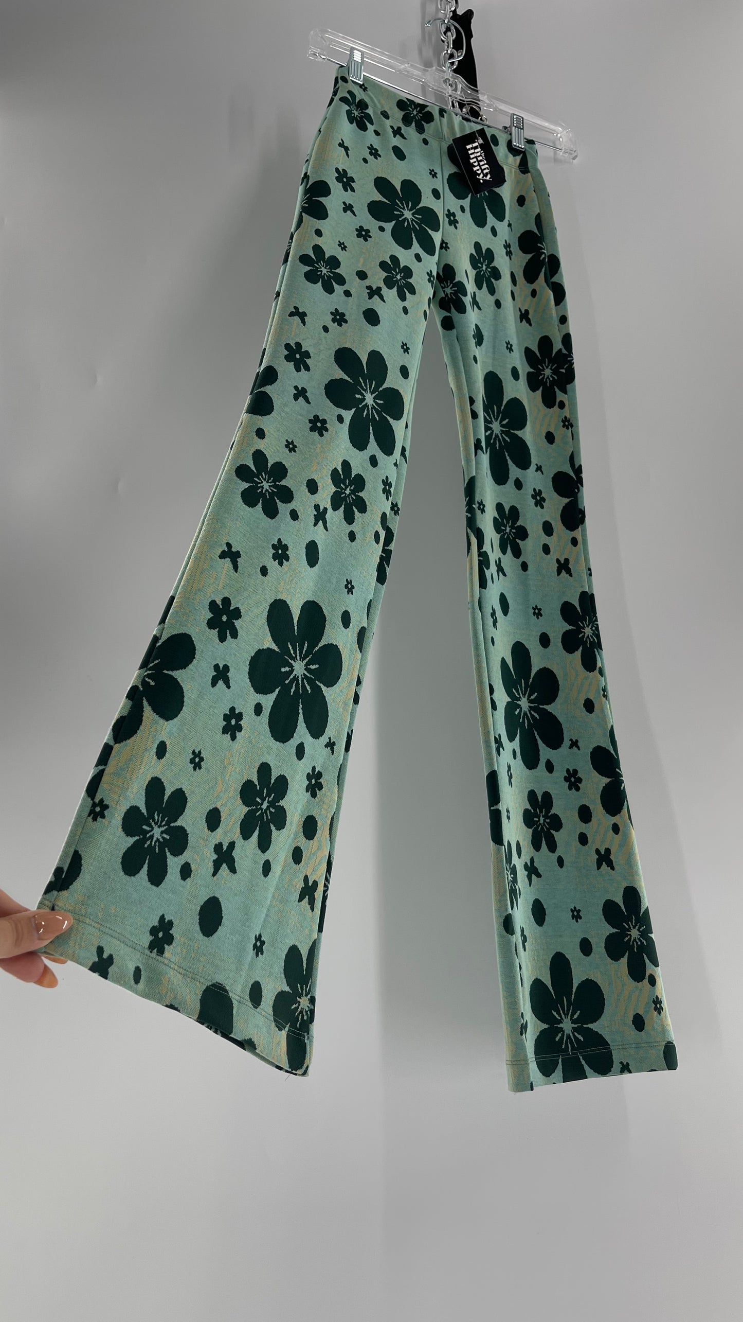 Urban Outfitters Zebra Knit Flares with Floral Overlay (XXS)