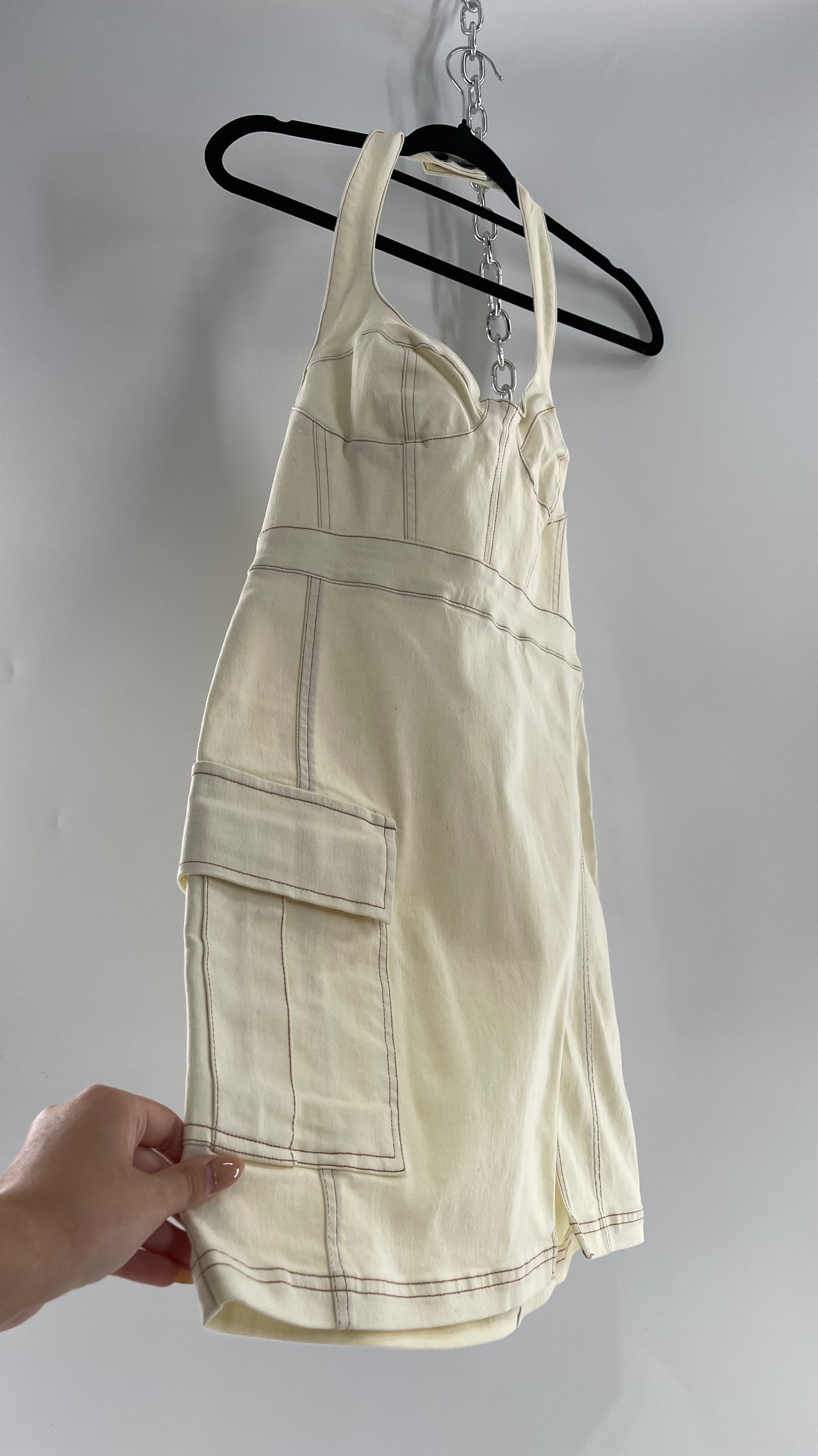 Urban Outfitters Beige Denim Halter Mini Dress (Medium)