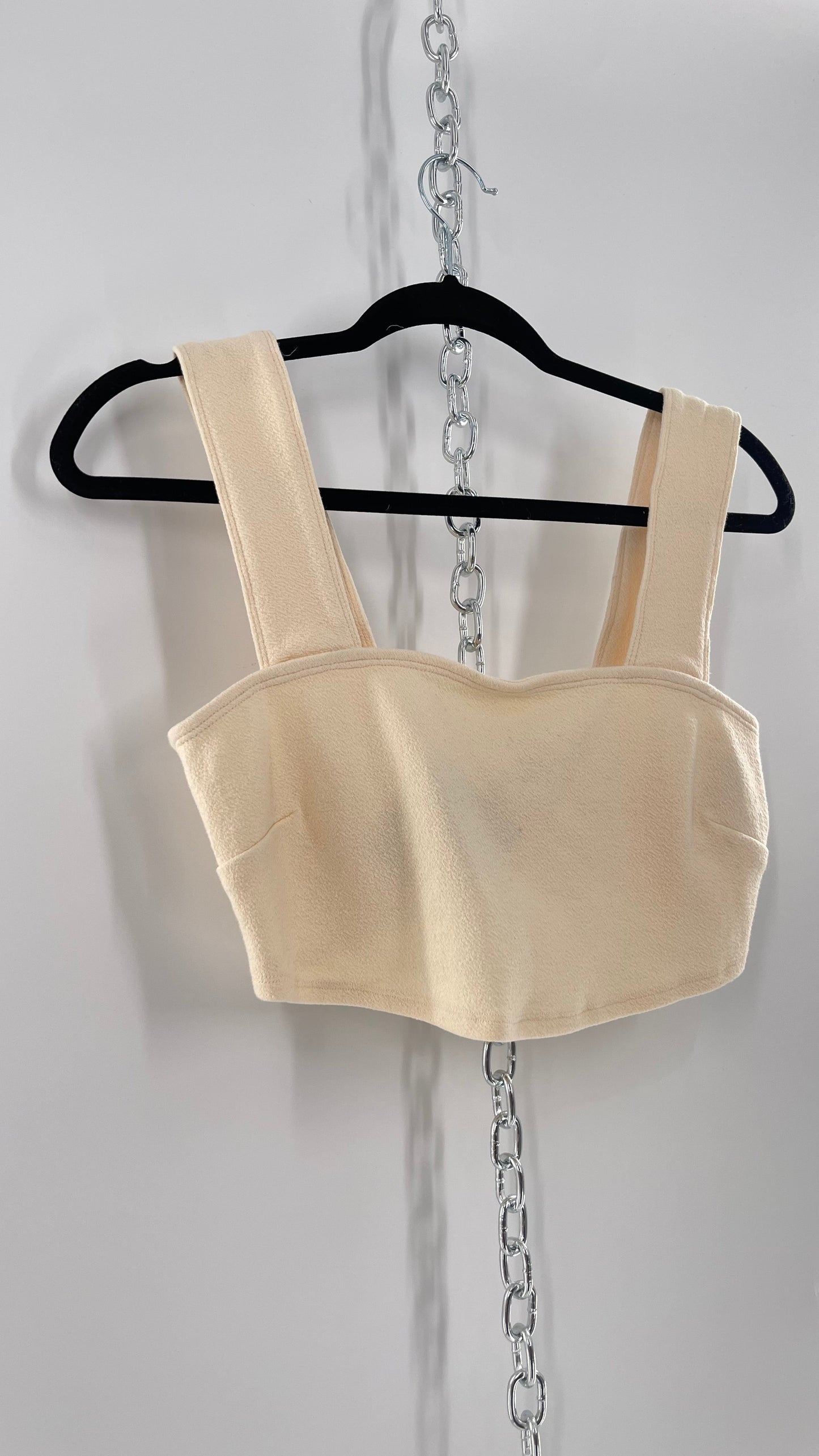 Free People Beach Cream Cropped Tank with Back Detail (Medium)