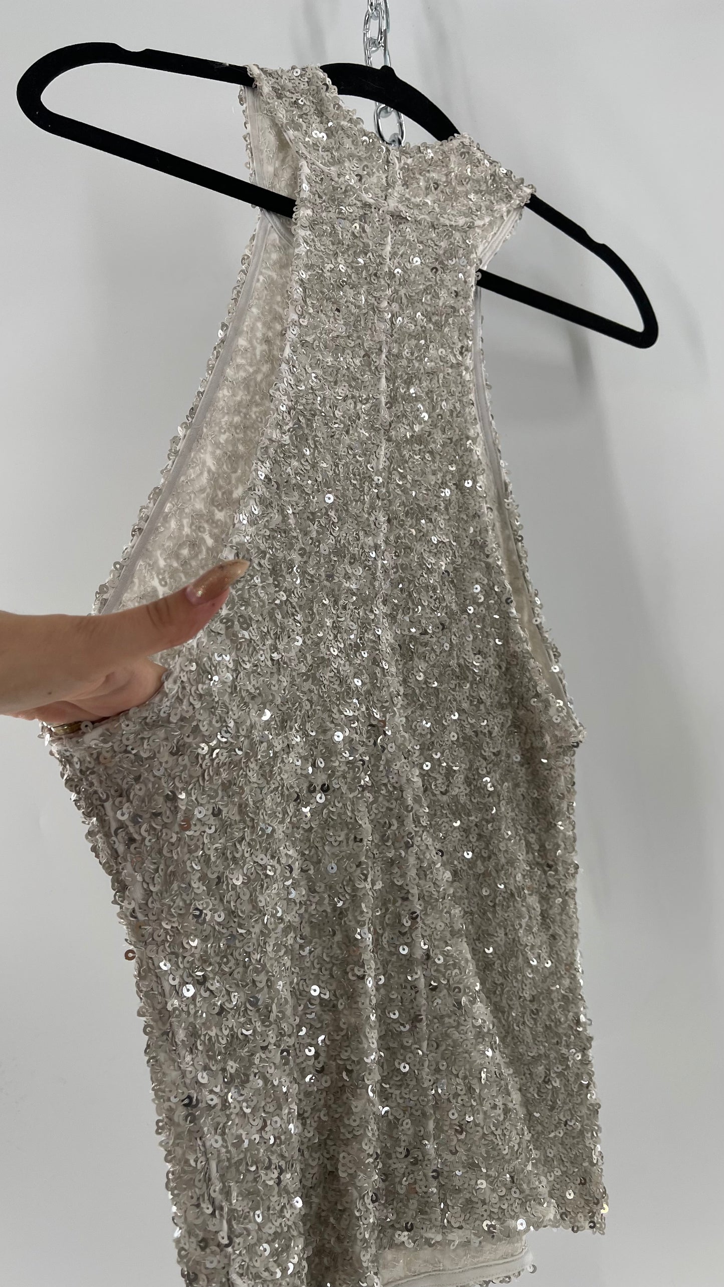 Free People White/Silver Sequin High Neck Tank(Large)
