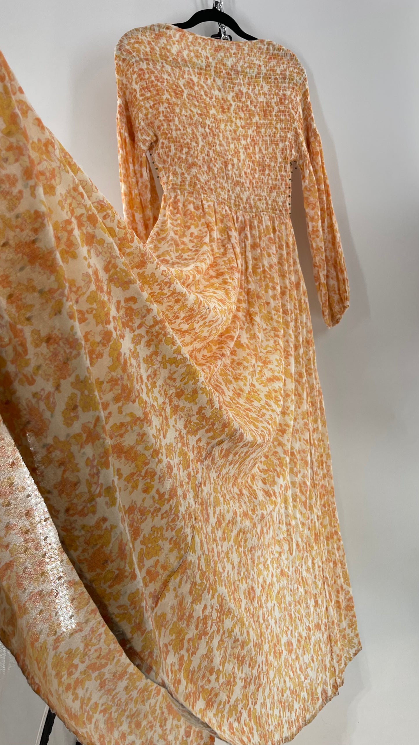 Intimately Free People Orange Floral Smocked Maxi Dress (XS)