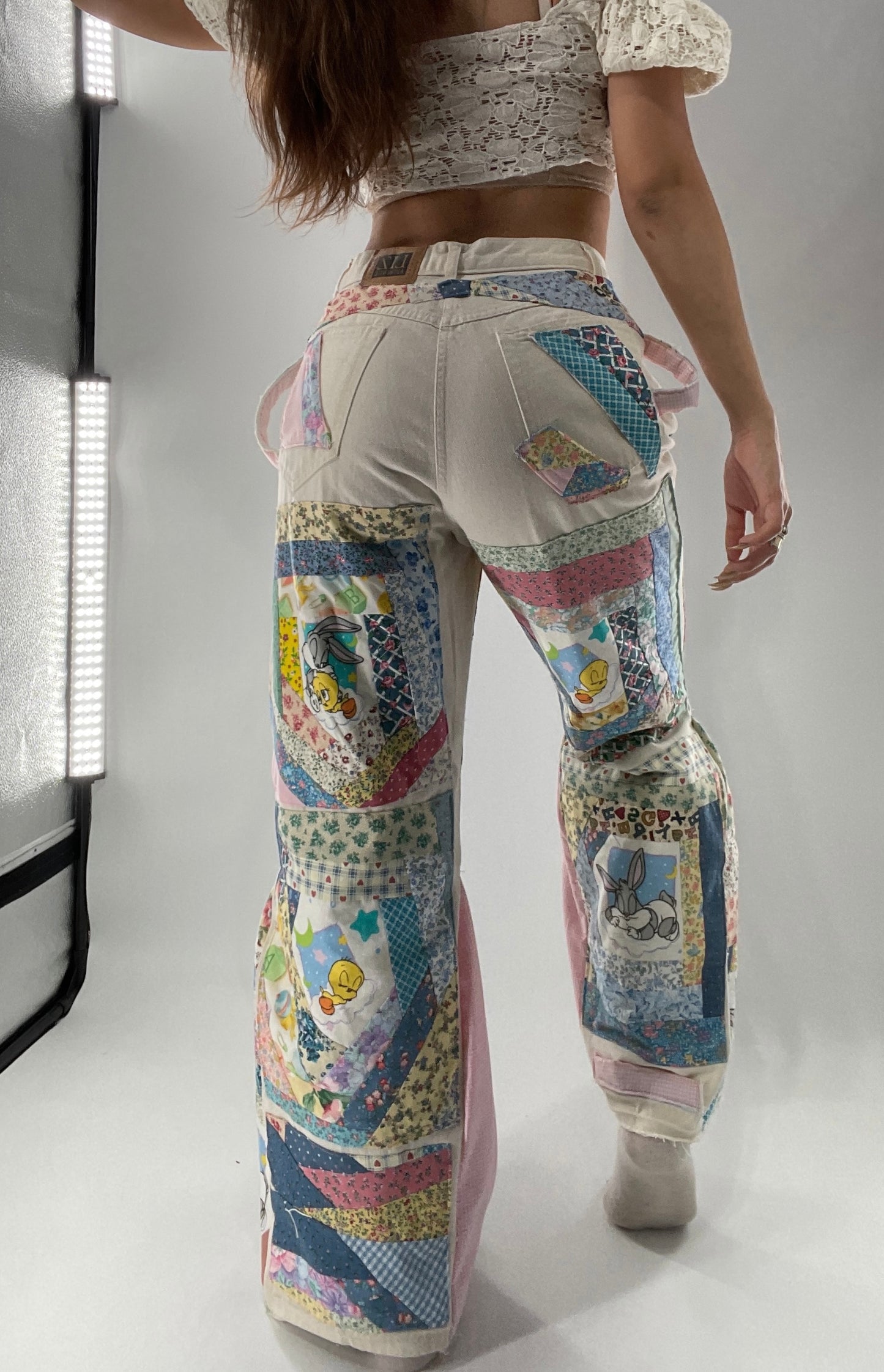 Custom - Handmade Reworked Looney Toons Cutie Pie Patchwork Flares