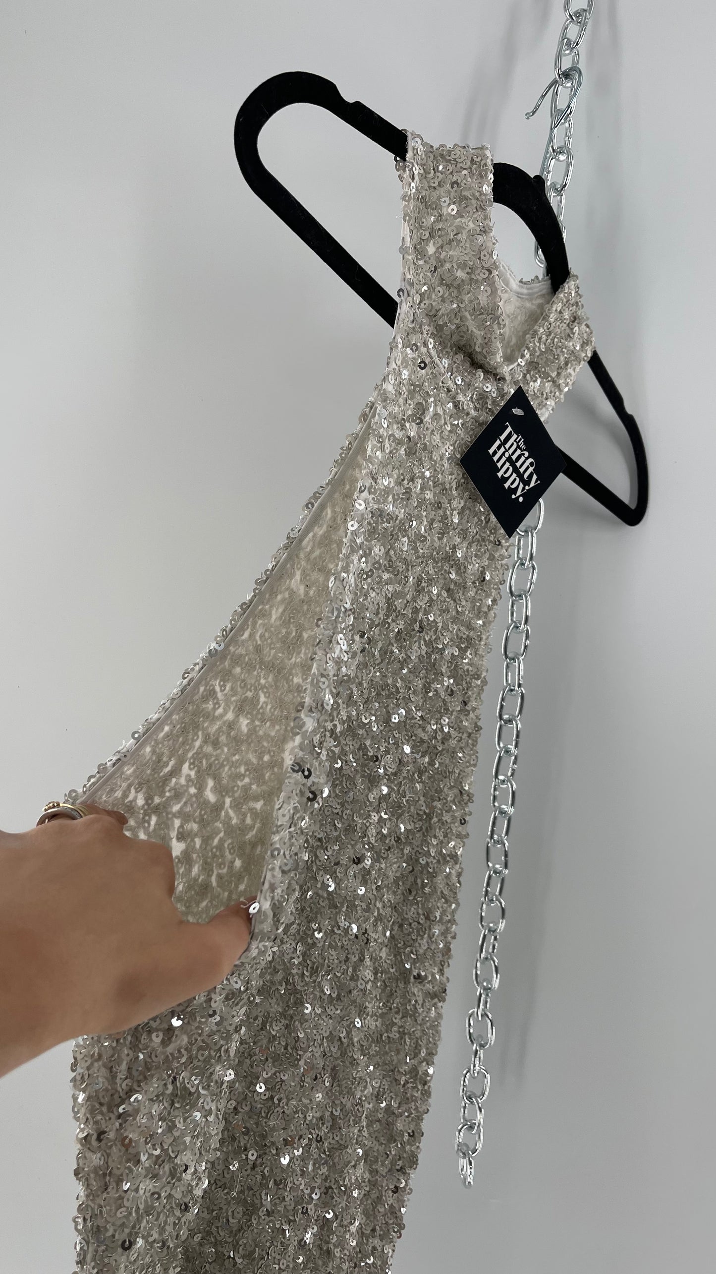 Free People White/Silver Sequin High Neck Tank(Large)