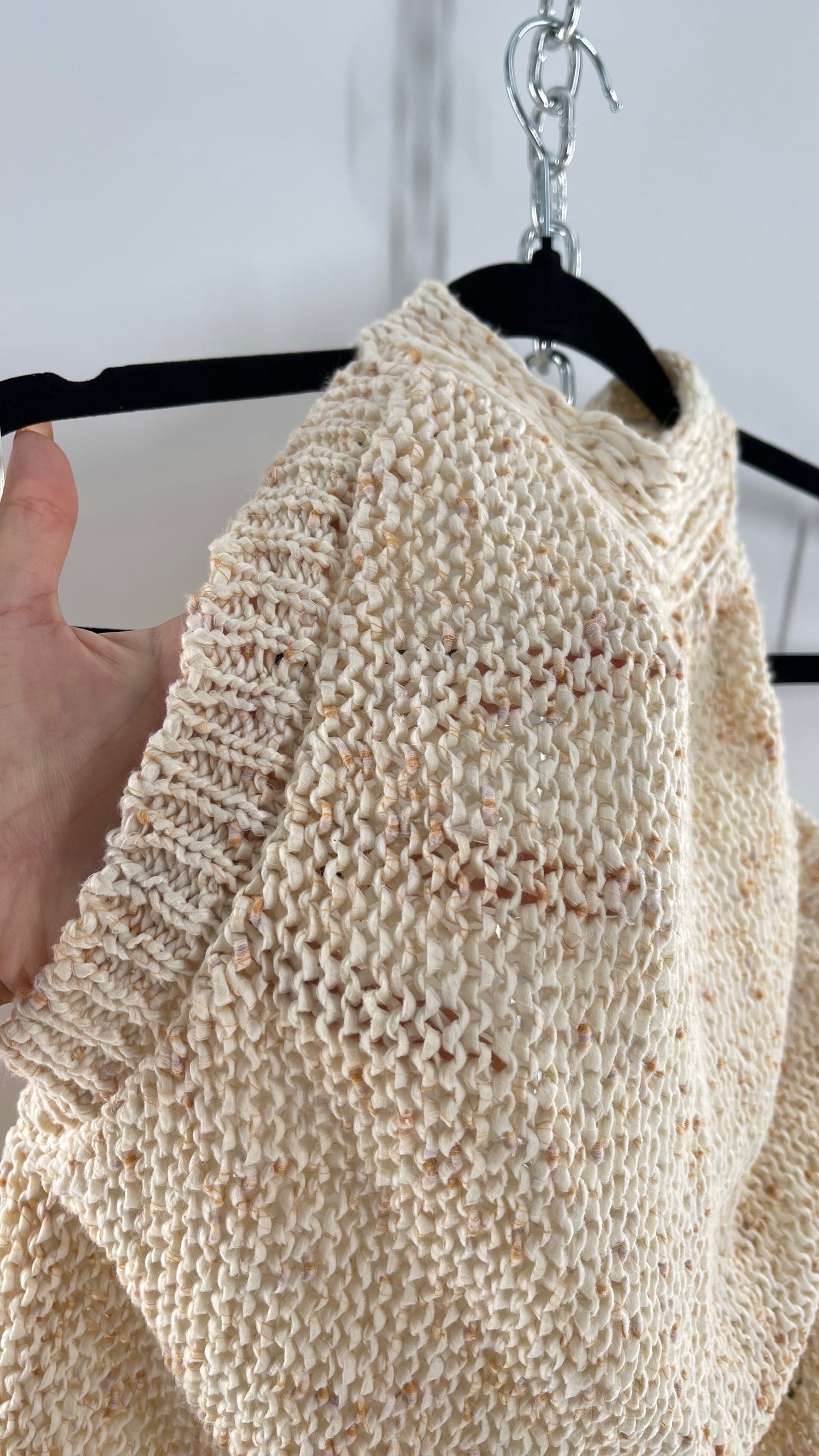 Free People Beige Peaches and Cream Crochet Knit Romper (XL)