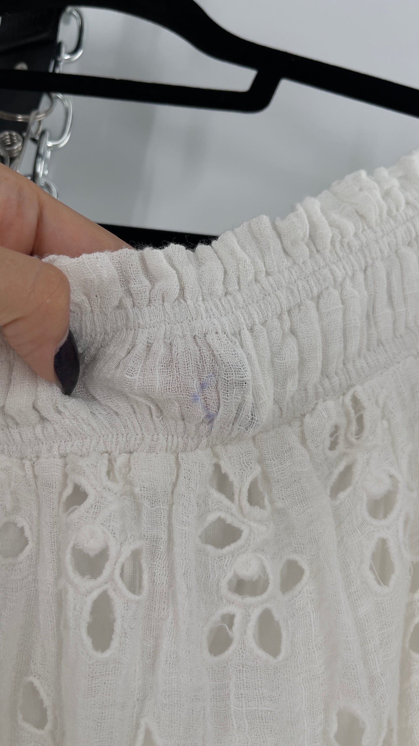 Free People Eyelet Cotton White Off the Shoulder Ruffle Bandeau (Medium)