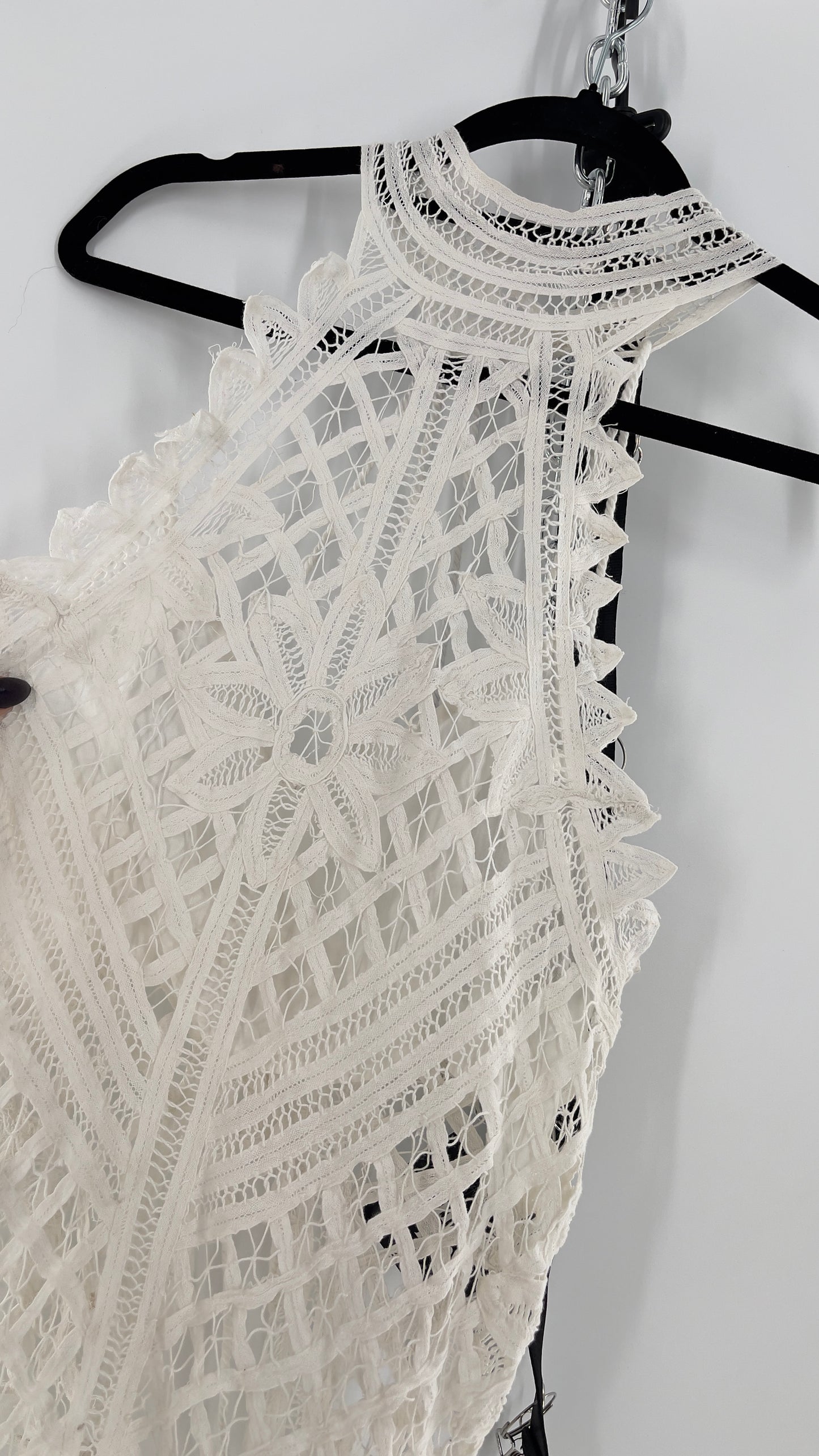 Intimately Free People Be My Battenburg White Lace Halter Bodysuit (XL)
