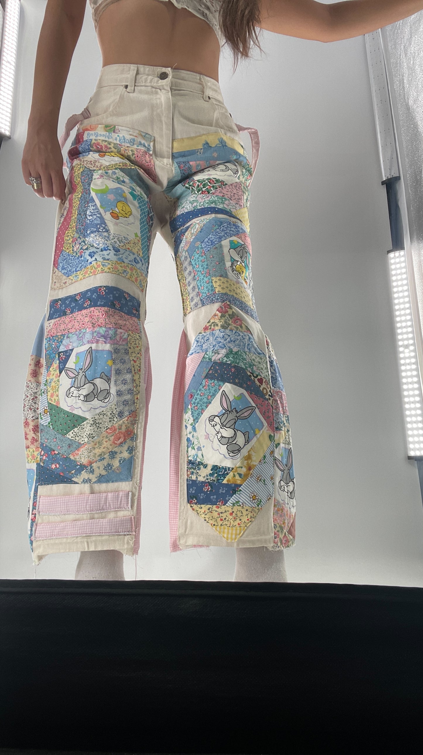 Custom - Handmade Reworked Looney Toons Cutie Pie Patchwork Flares