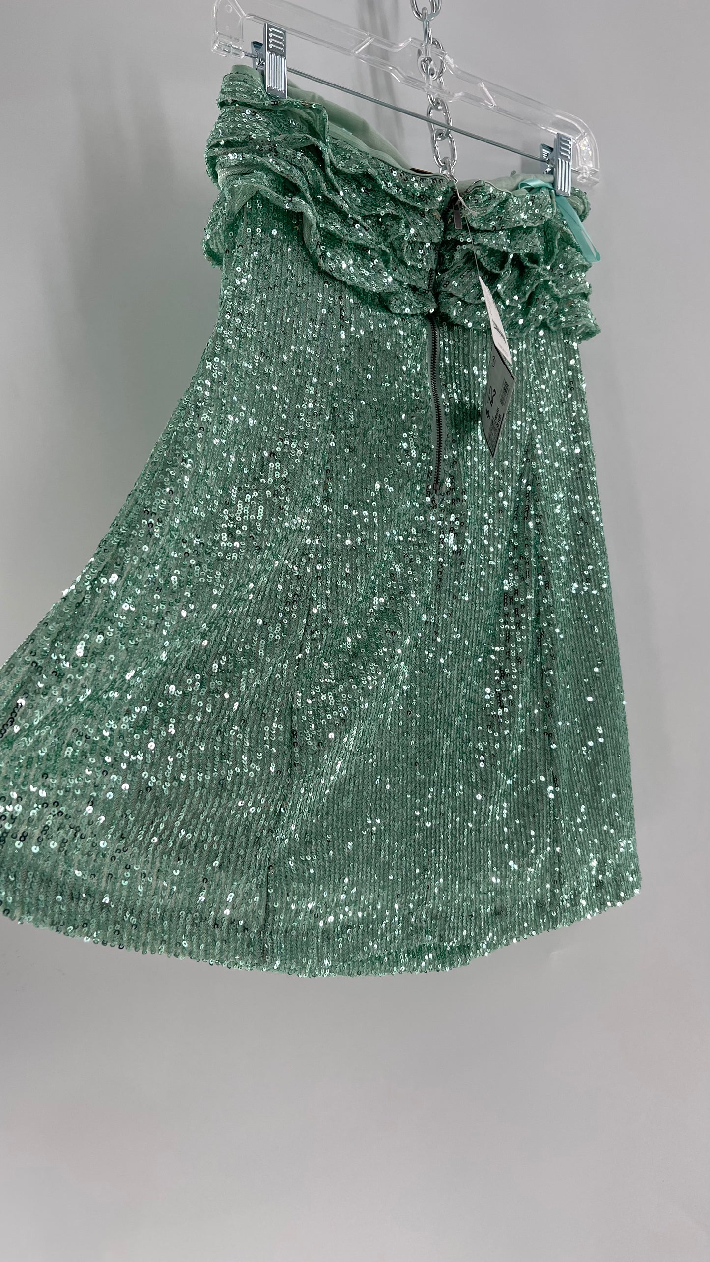 Free People Teal Sequin Ruffle Frida Tube Dress (2)