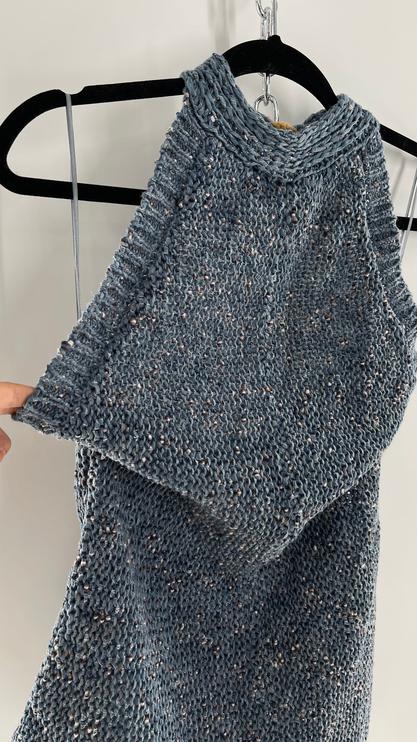 Free People Blue Crochet Knit Halter Romper (Medium)