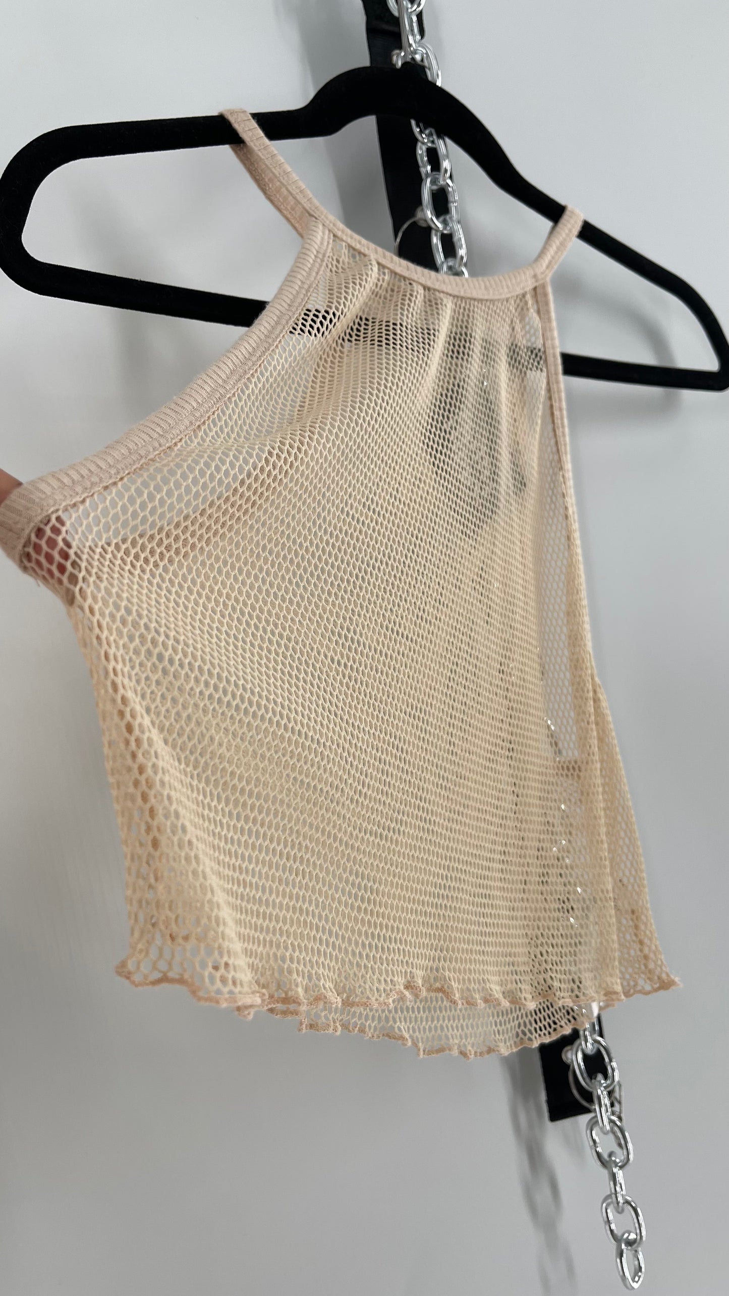 Urban Outfitters Beige Cropped Mesh Tank (Medium)